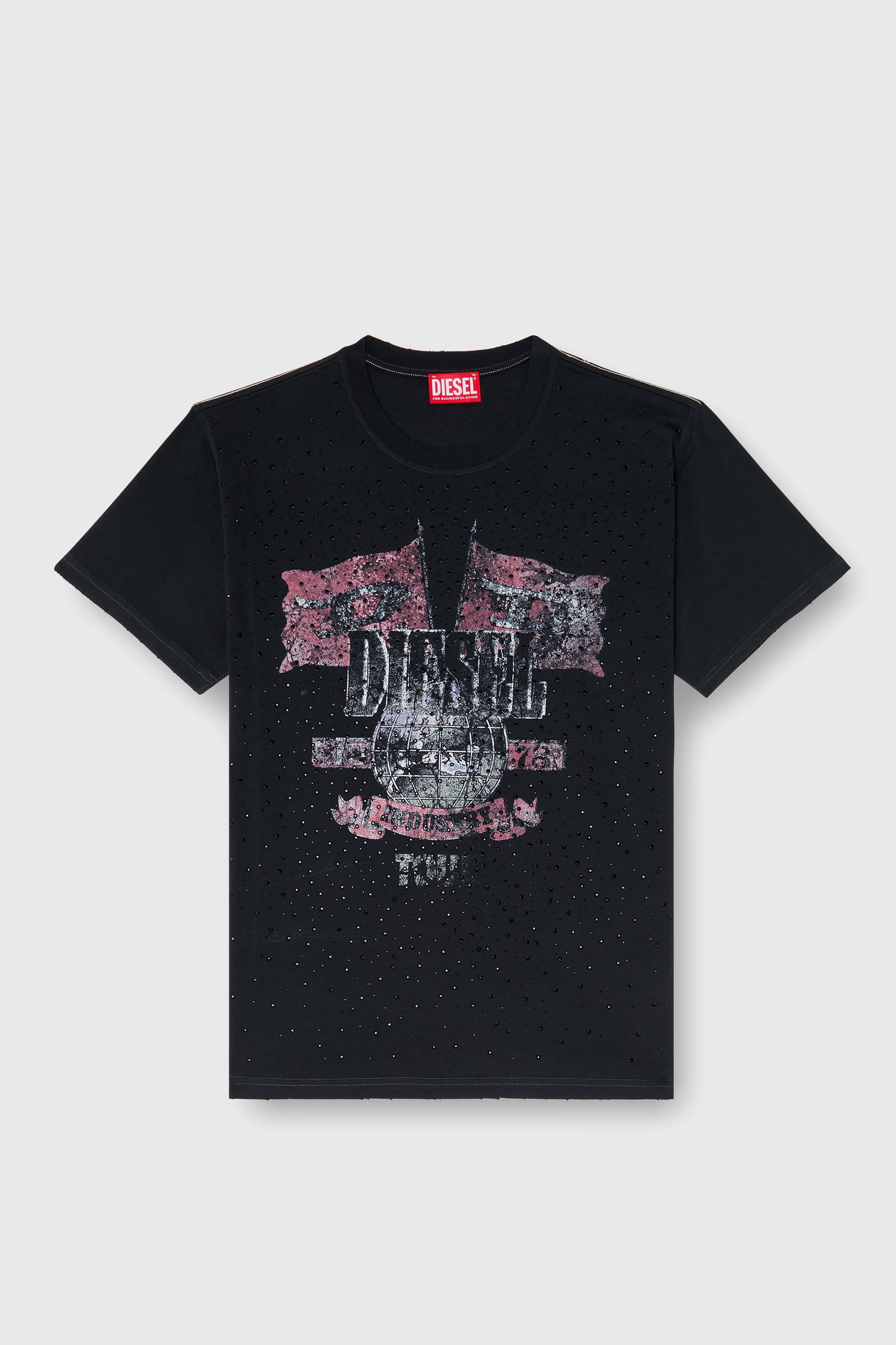 Diesel - T-MARLY, Damen T-Shirt mit Konzertgrafik und Kristallen in Schwarz - 2