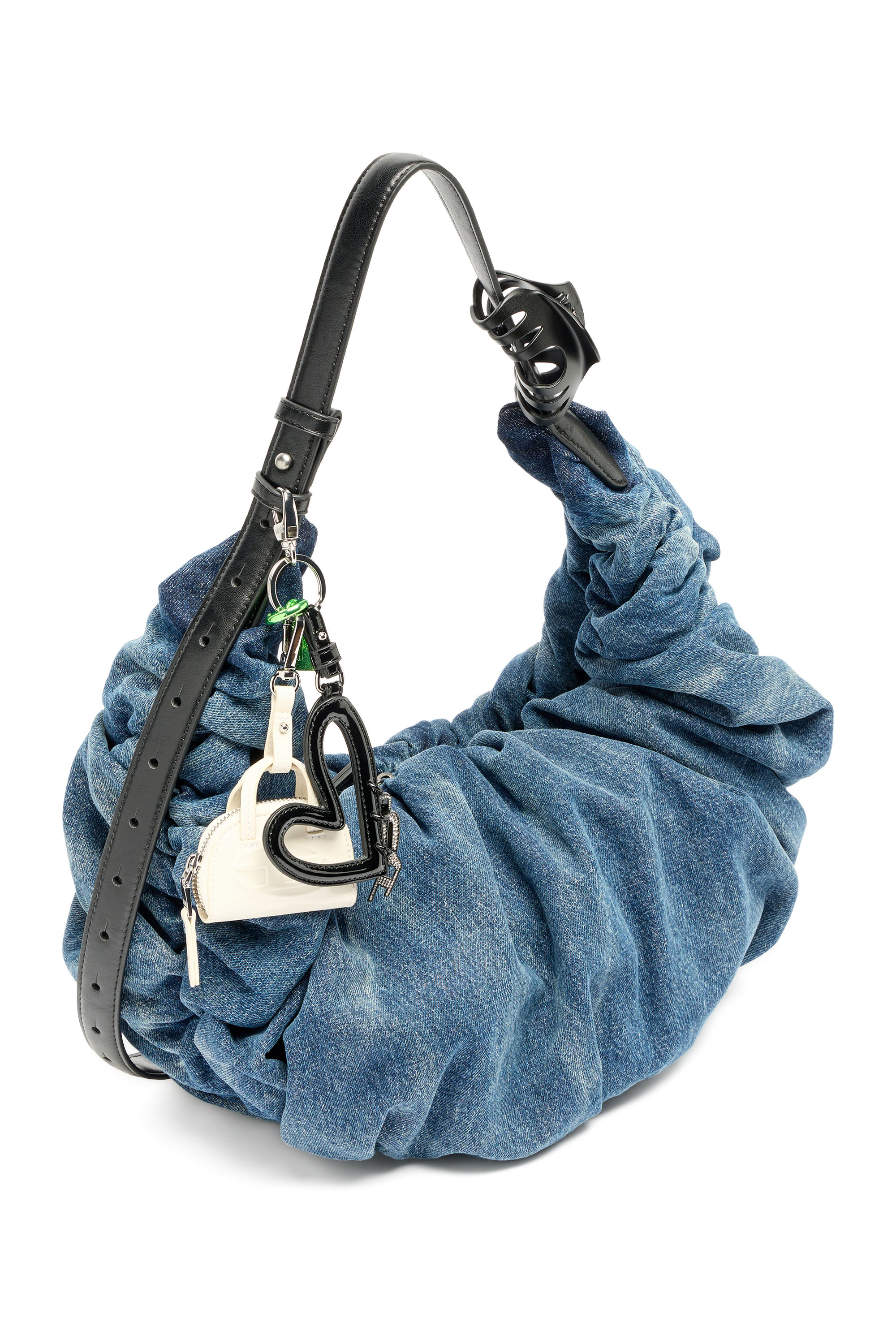 Diesel - GRAB-D HOBO L, Damen Grab-D L-Gro&szlig;e, geknitterte Hobo-Tasche aus behandeltem Denim in Mittelblau - 2