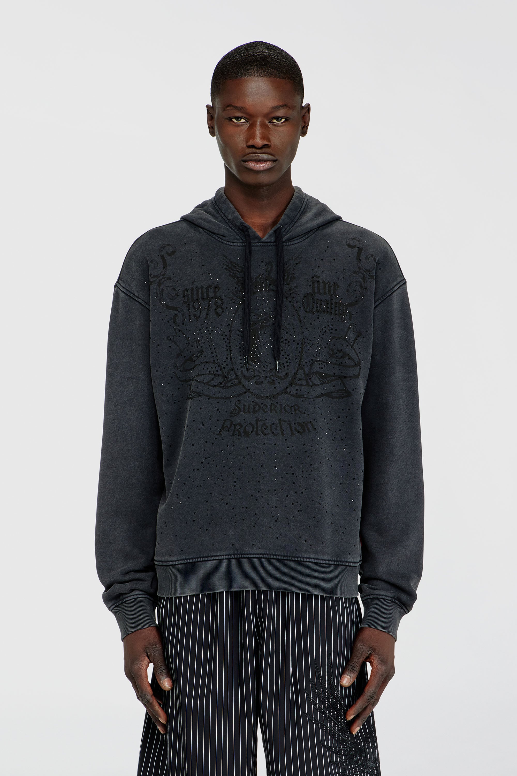 Diesel - S-NORM-HOOD-AA3, Herren Bedrucktes Hoodie mit Strasssteinen in Dunkelgrau - 1
