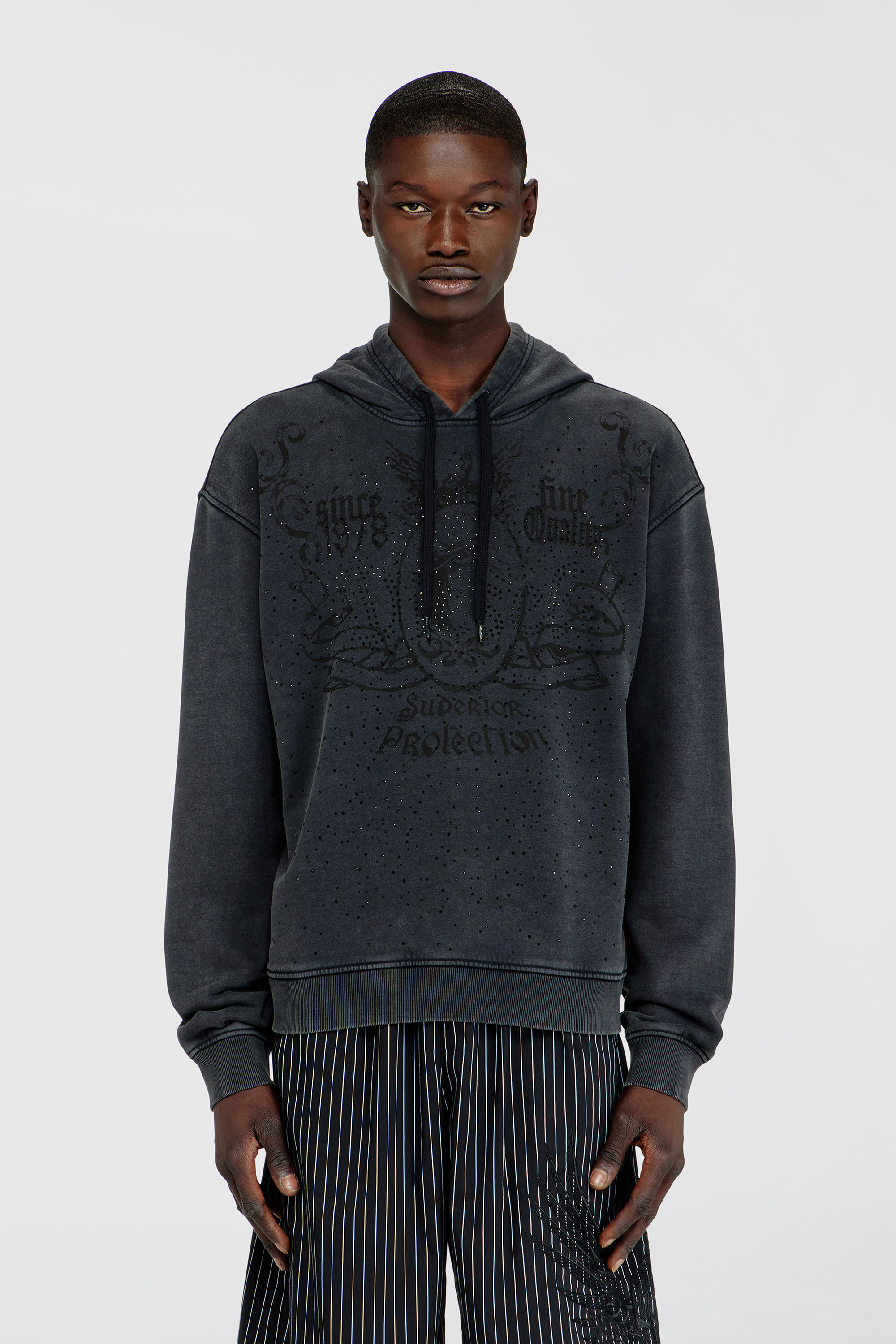 Diesel - S-NORM-HOOD-AA3, Herren Bedrucktes Hoodie mit Strasssteinen in Dunkelgrau - 3