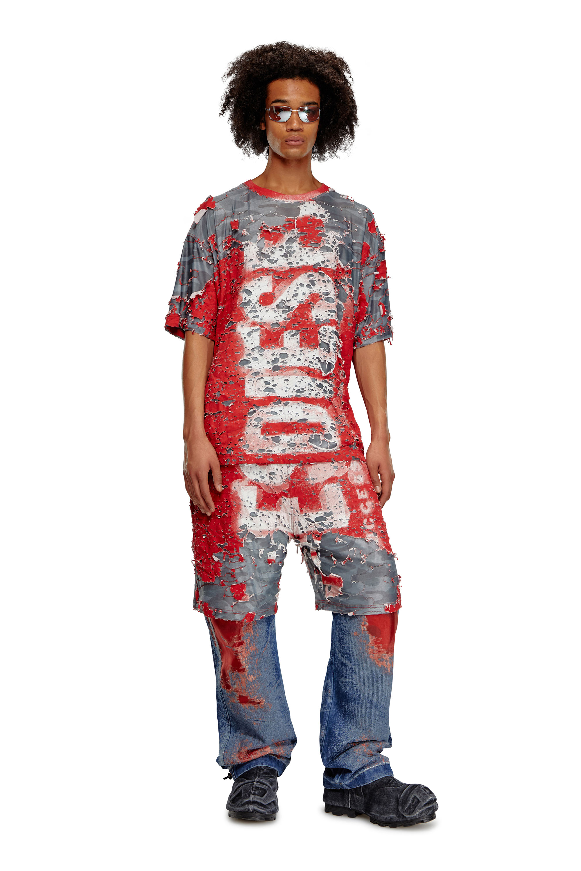 Diesel - T-BOXT-PEEL, Herren Logo-T-Shirt aus Destroyed-Jersey in Rot - 1