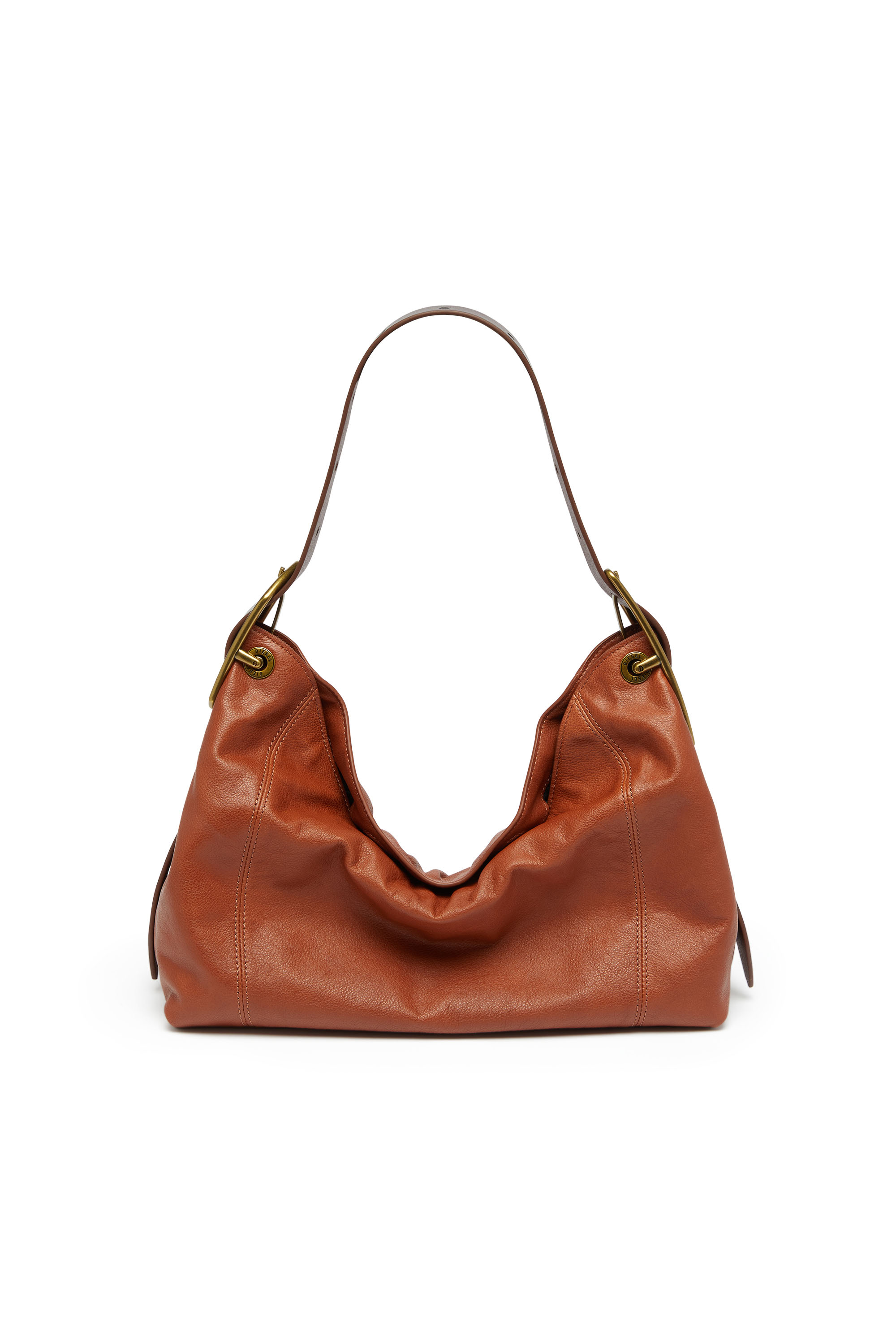 Diesel - D-LINE HOBO S, Damen D-Line-Schultertasche aus gl&auml;nzendem, geknittertem Leder in Braun - 1
