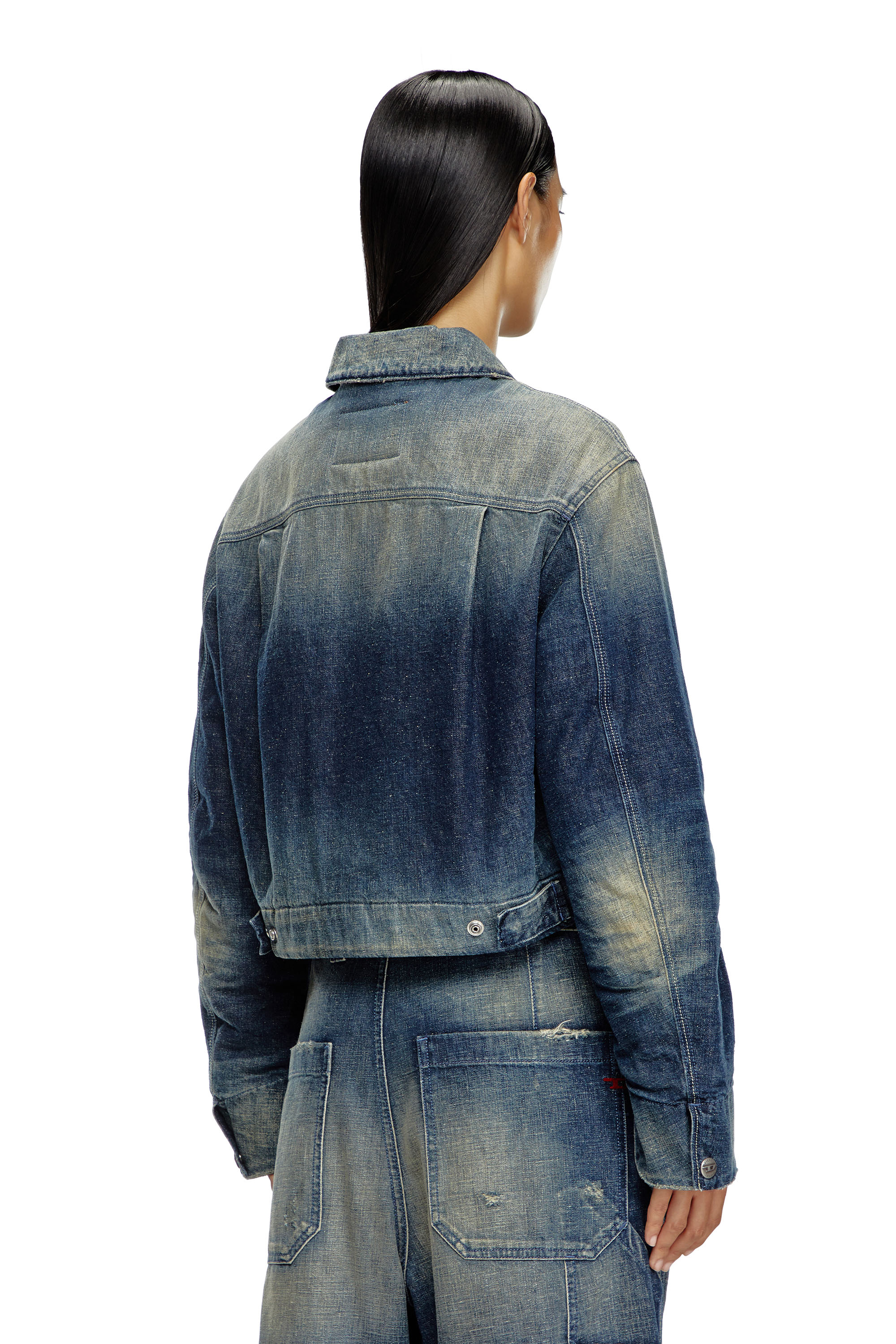 Diesel - DE-NOVA, Damen Gef&uuml;tterte Jacke aus Denim im Utility-Stil in Dunkelblau - 4