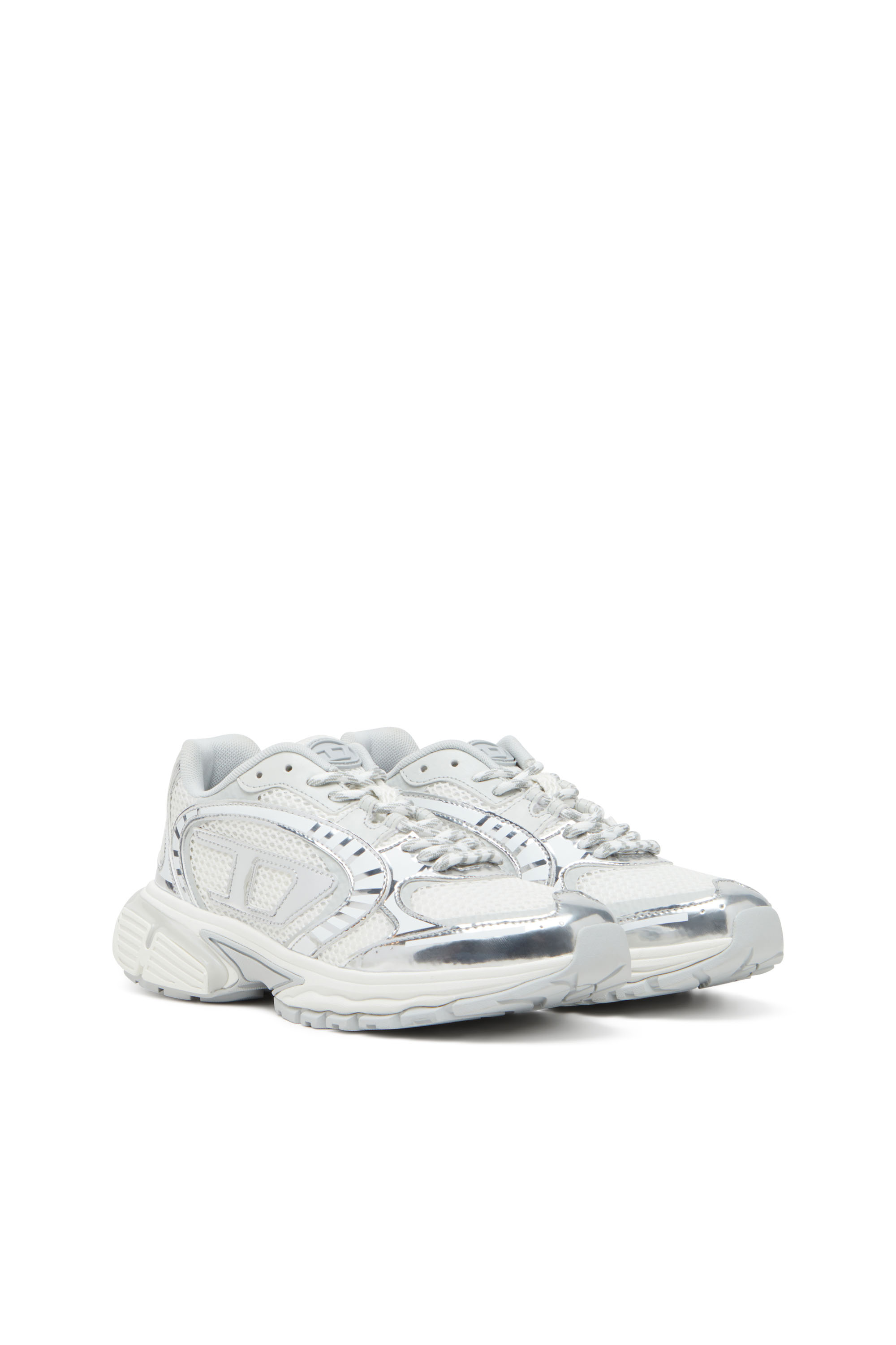 Diesel - S-PRO-V-DENSE LOW W, Damen S-Pro-V-Dense-Sneakers aus Metallic-Mesh mit Oval D-Logo in Weiß/Silber - 2