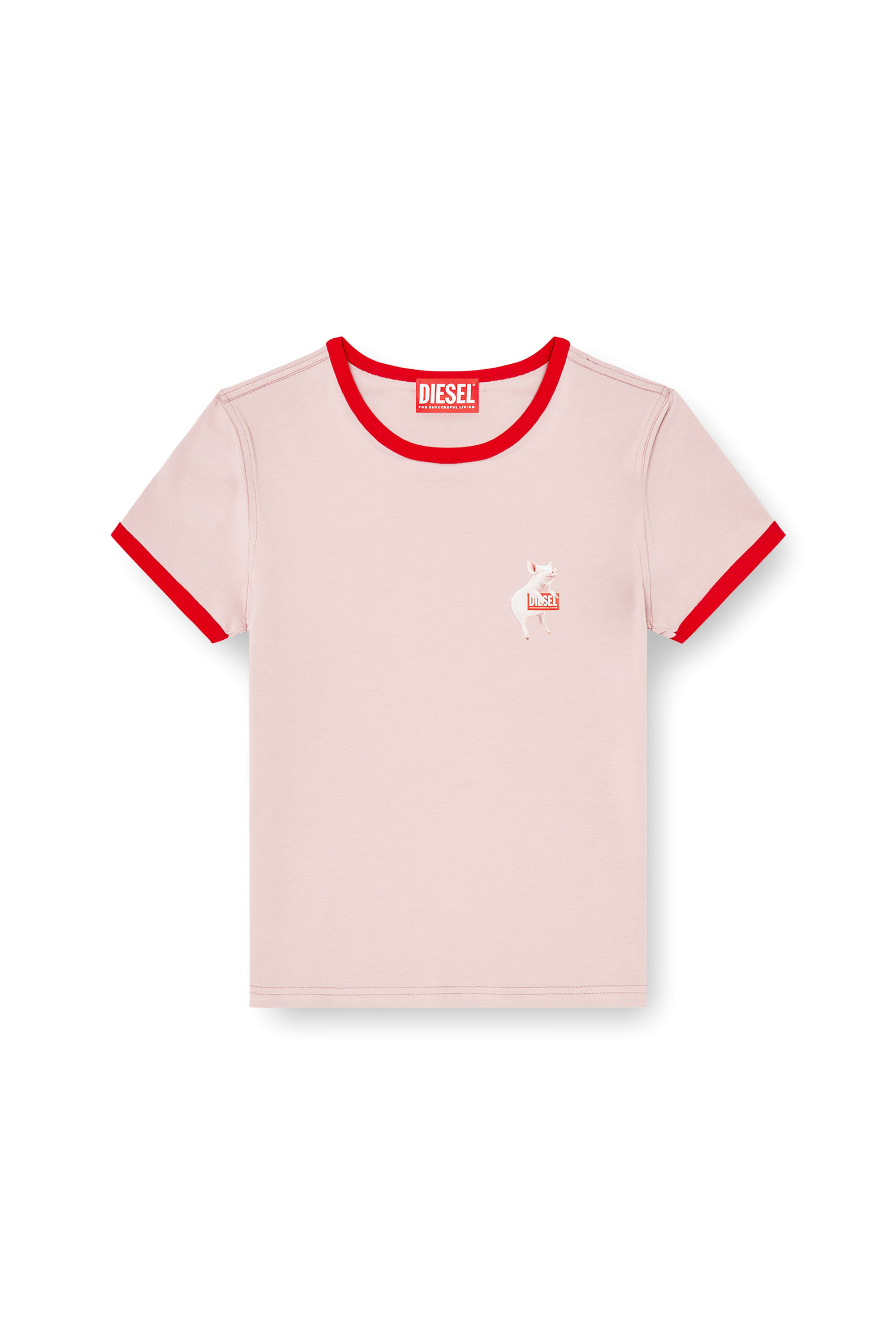 Diesel - T-UNCUTIES-LONG-S12, Damen Schmales T-Shirt mit Schweinedruck in Rosa - 3