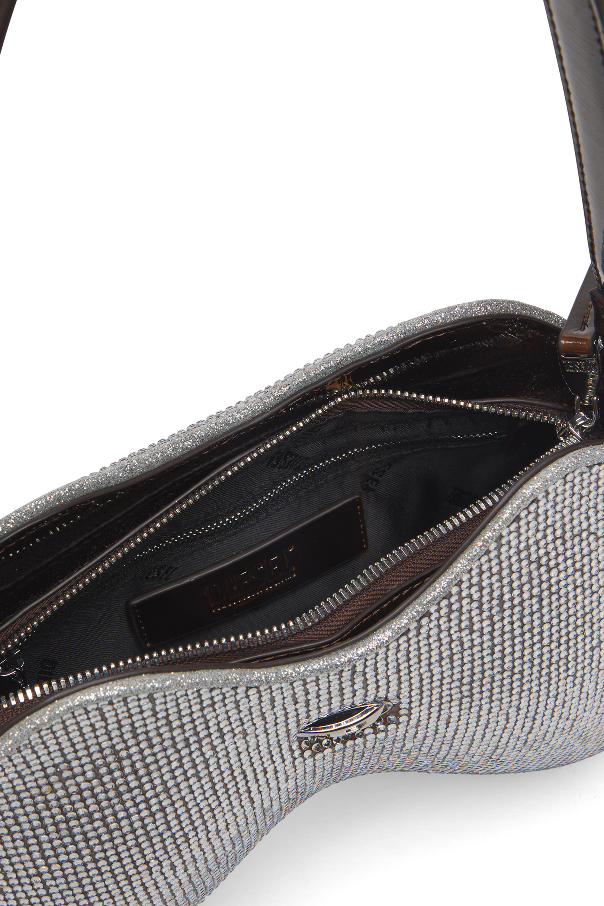 Diesel - DOUBLE-D SHOULDER, Damen Double-D-Schultertasche mit Allover-Kristallen in Silber - 5