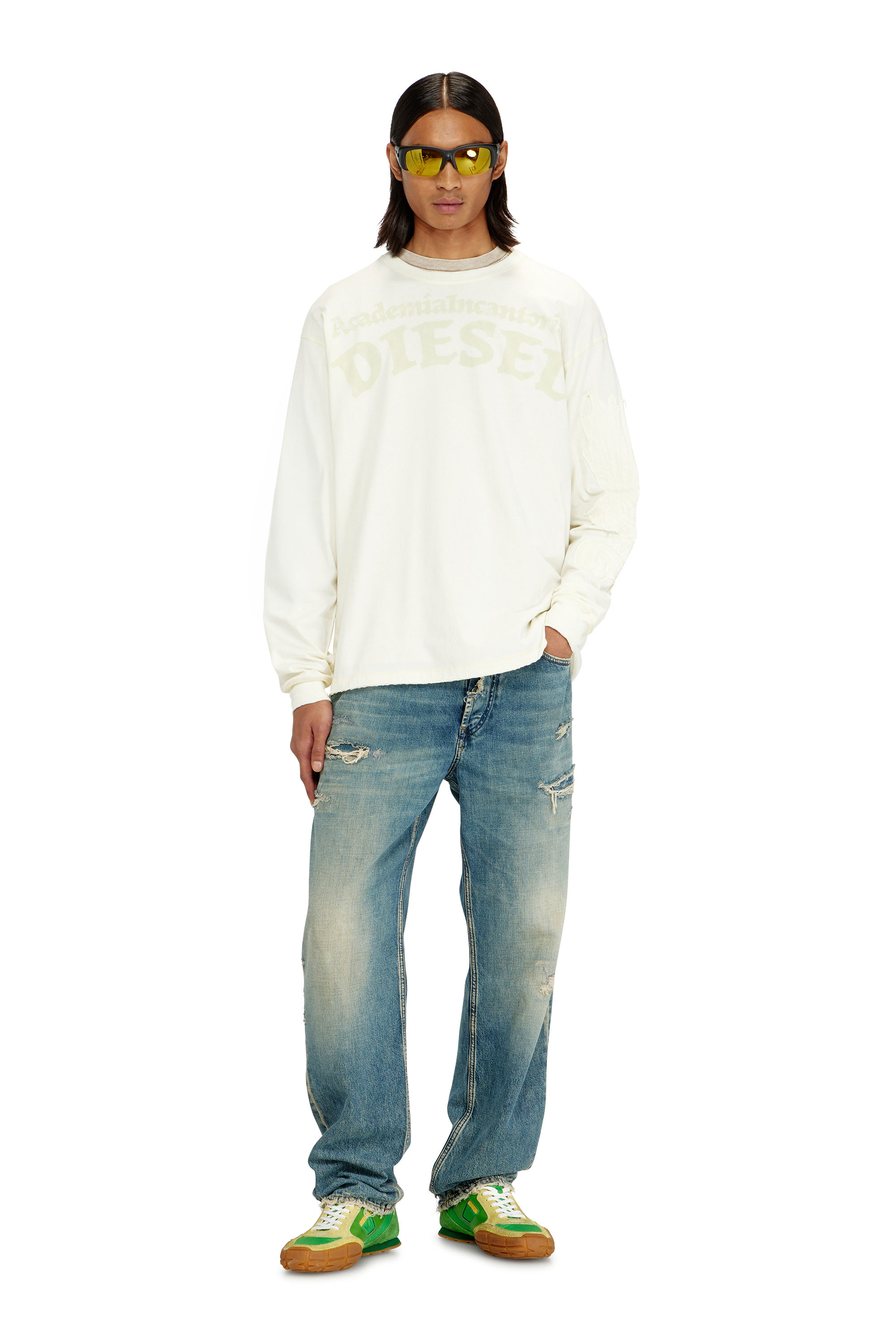 Diesel - T-NORM-LS-AA3, Herren Langarm-T-Shirt mit Prints und Patches in Wei&szlig; - 2