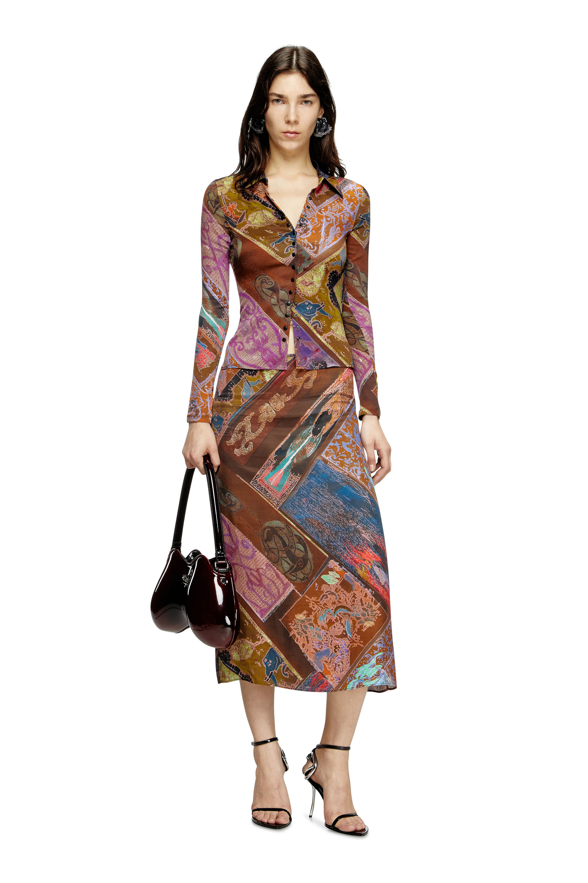 Diesel - C-AMELIA, Damen Hemd aus Stretch-Viskose mit Wappen-Print in Braun - 1