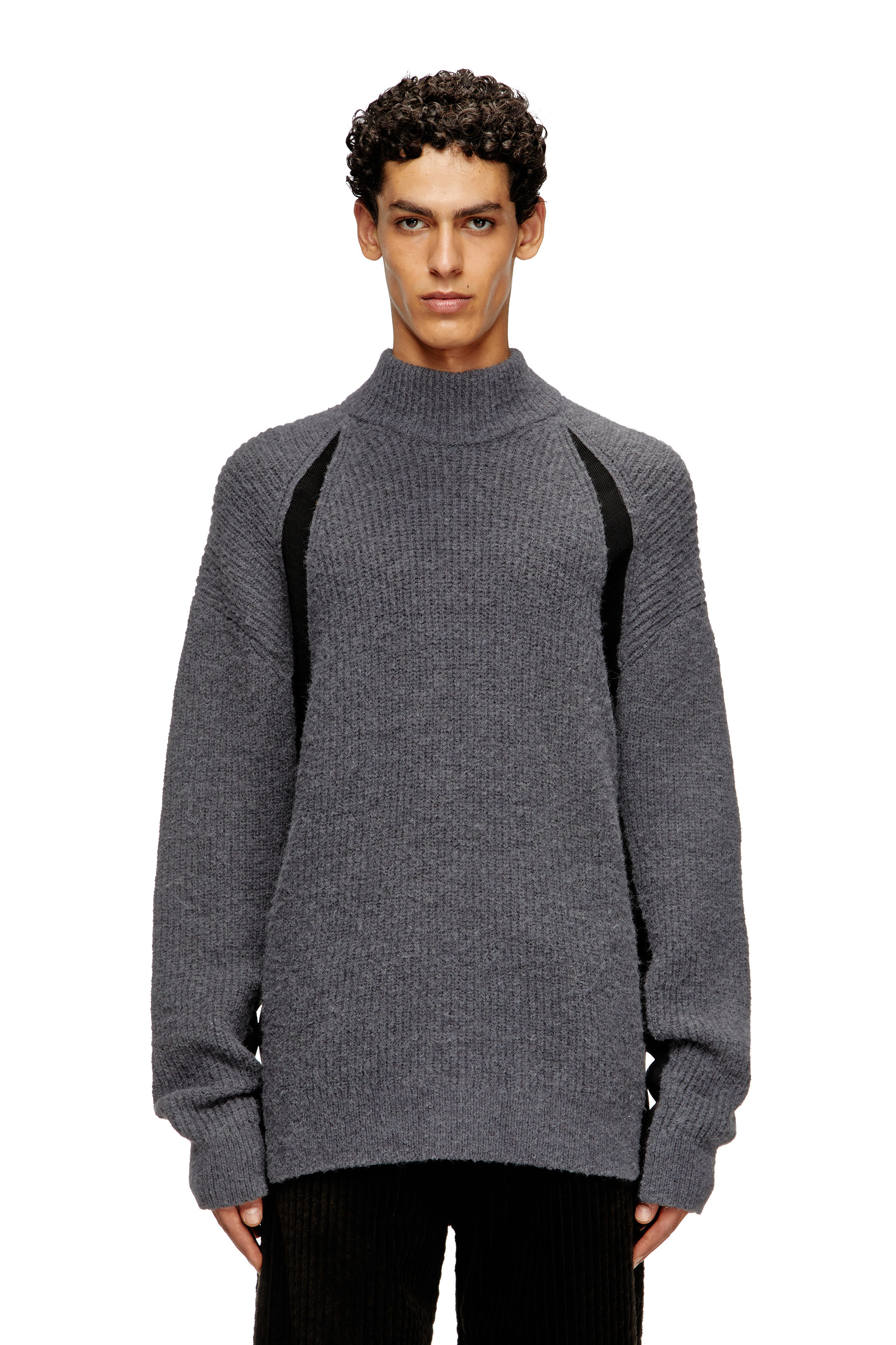 Diesel - K-LOLLO-TN, Herren Pullover aus Alpakamischung mit kontrastierenden Einsätzen in Grau - 1