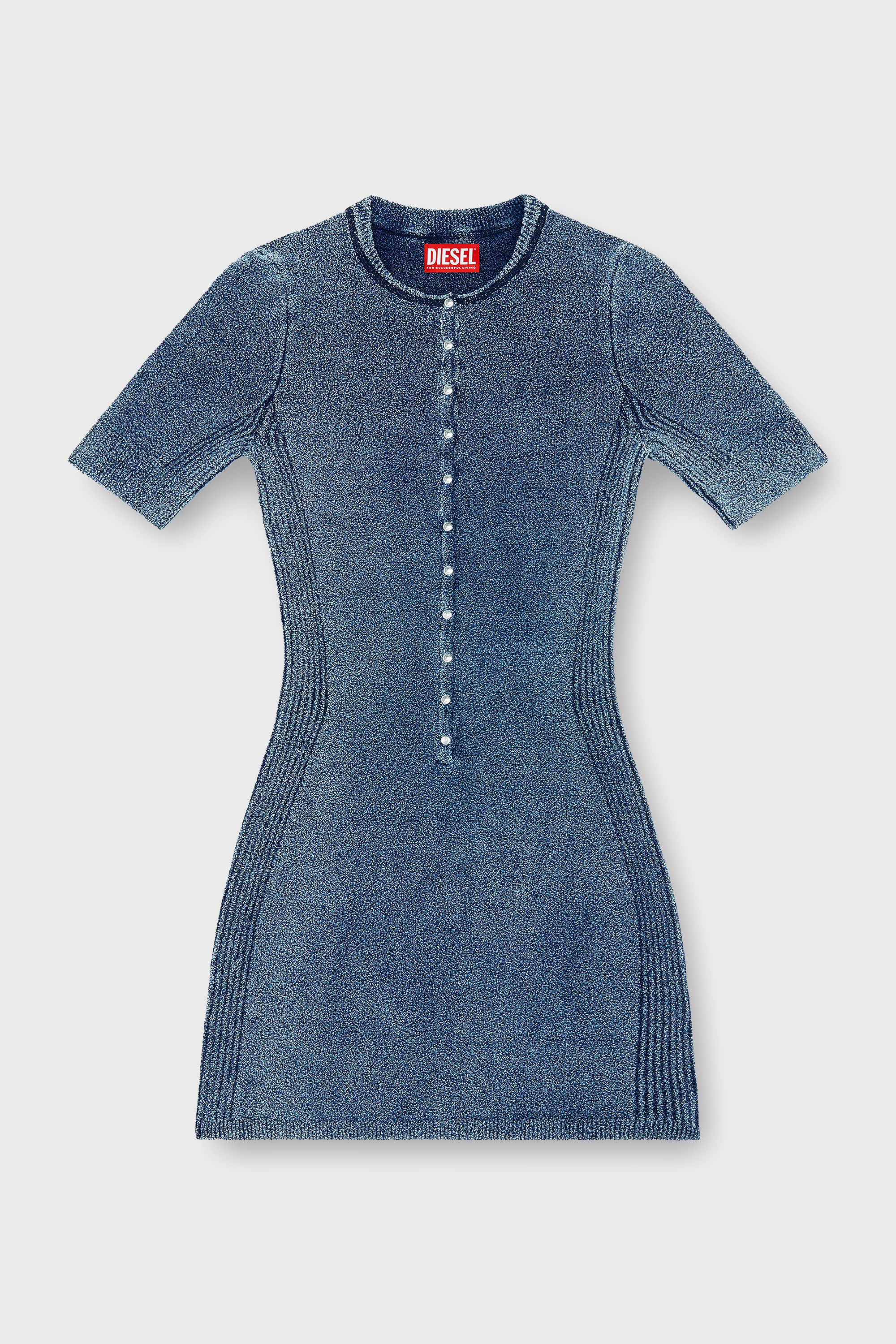 Diesel - M-ESTEE DRESS, Damen Kurzes Kleid aus indigo boucl&eacute;-strick in Mittelblau - 1