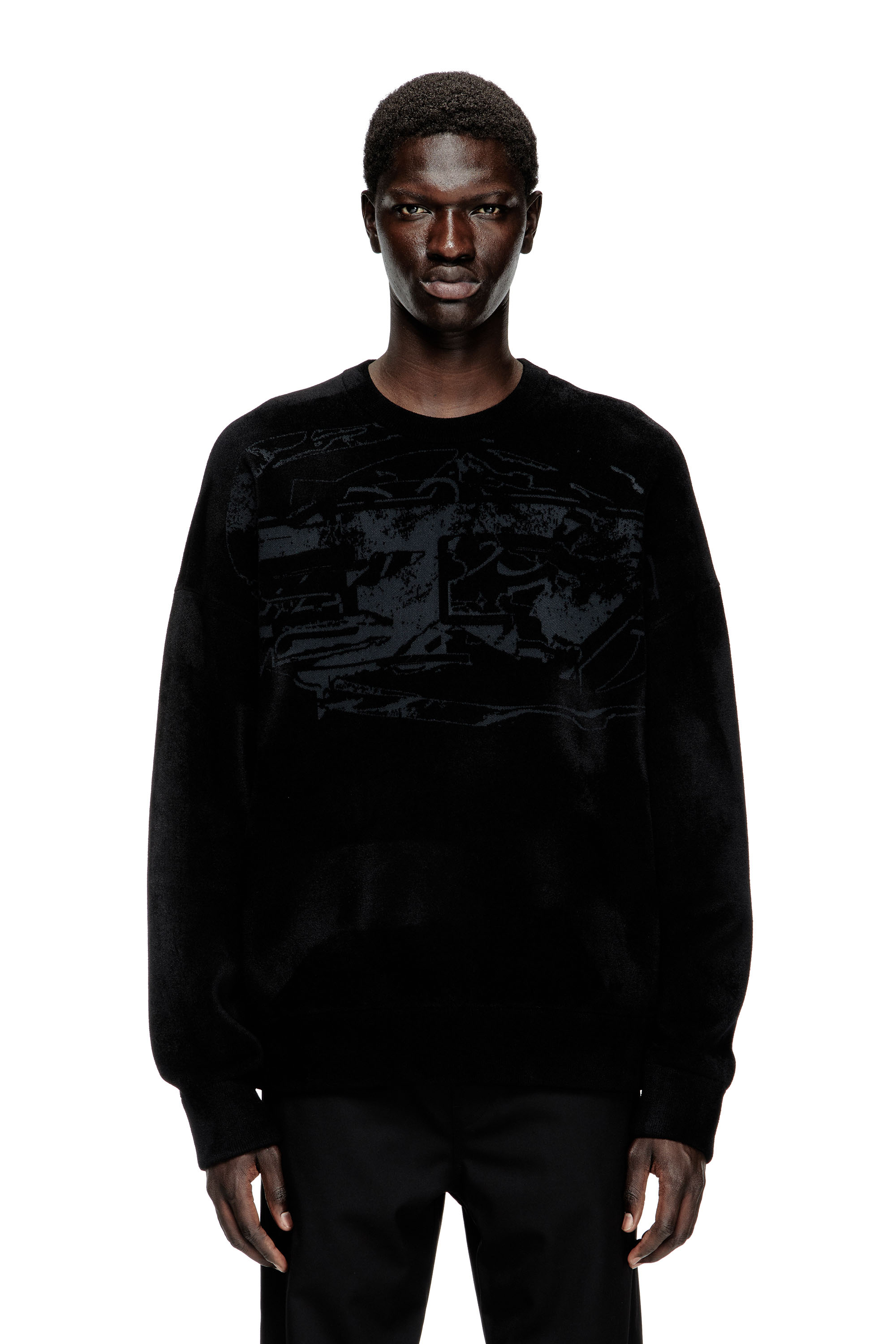 Diesel - K-TRESA, Herren Pullover aus Chenille-Jacquard mit Logo-Motiv in Schwarz - 1