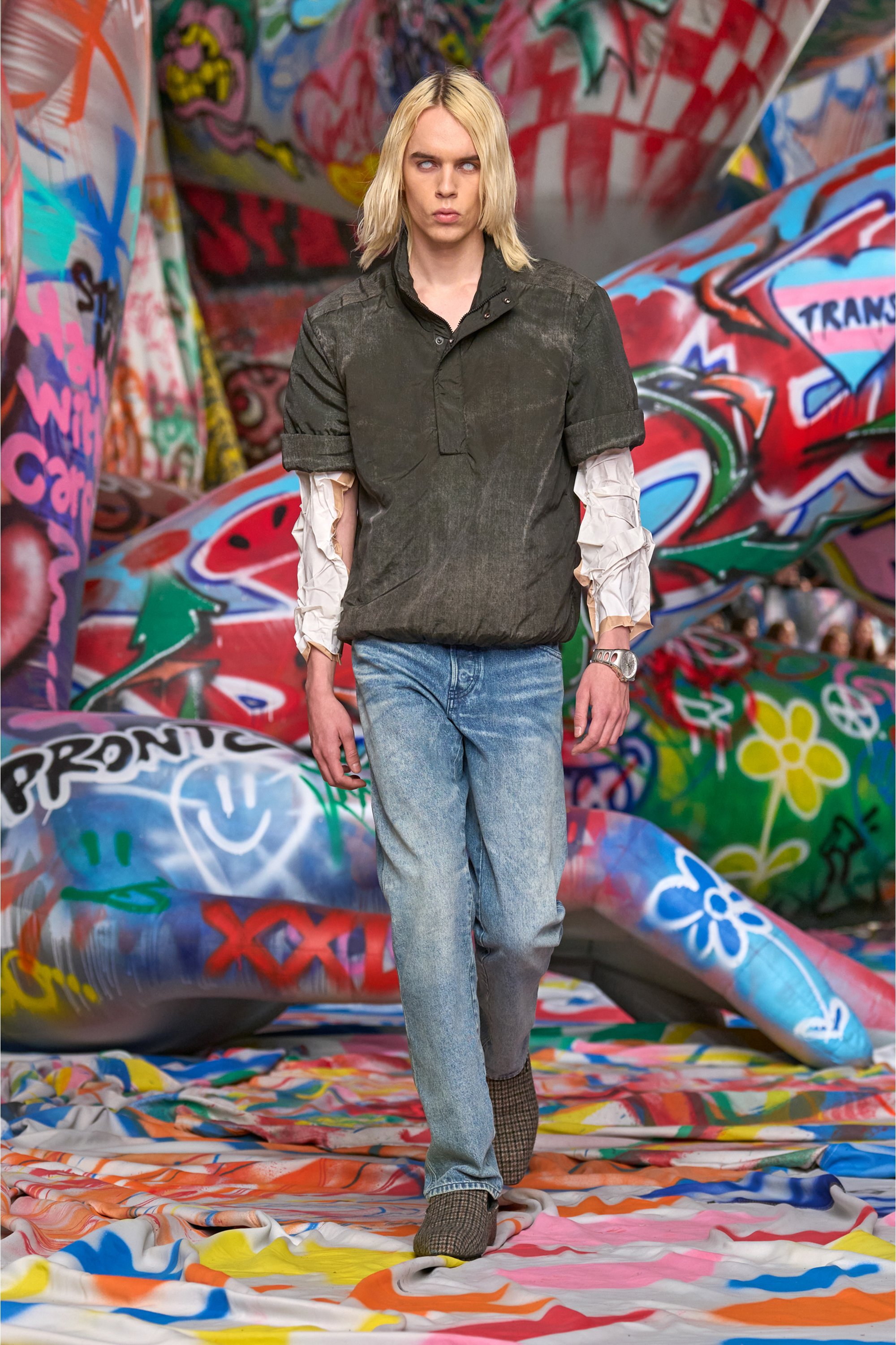 Diesel - J-VALOIS, Man's Short-sleeve jacket in denim-effect nylon in Black - 3