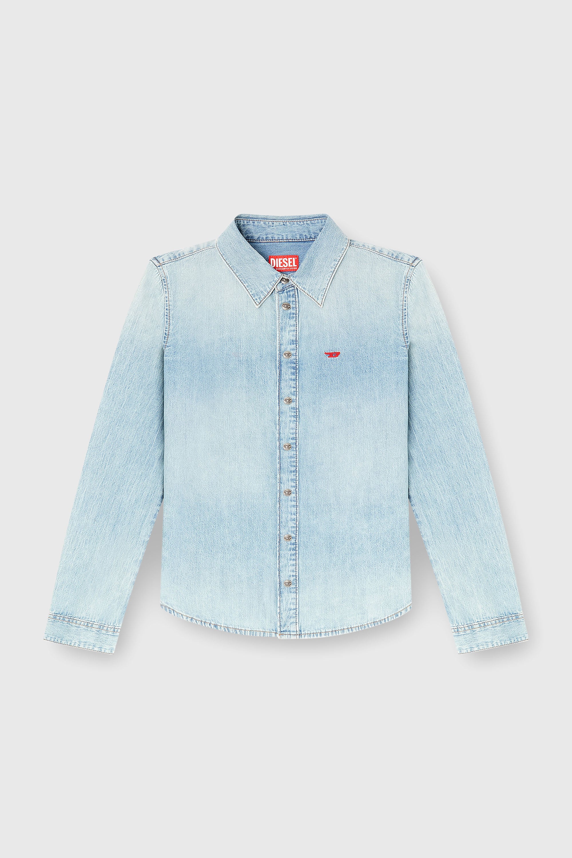 Diesel - DE-EAZY, Damen Jeanshemd mit gesticktem Logo in Hellblau - 2