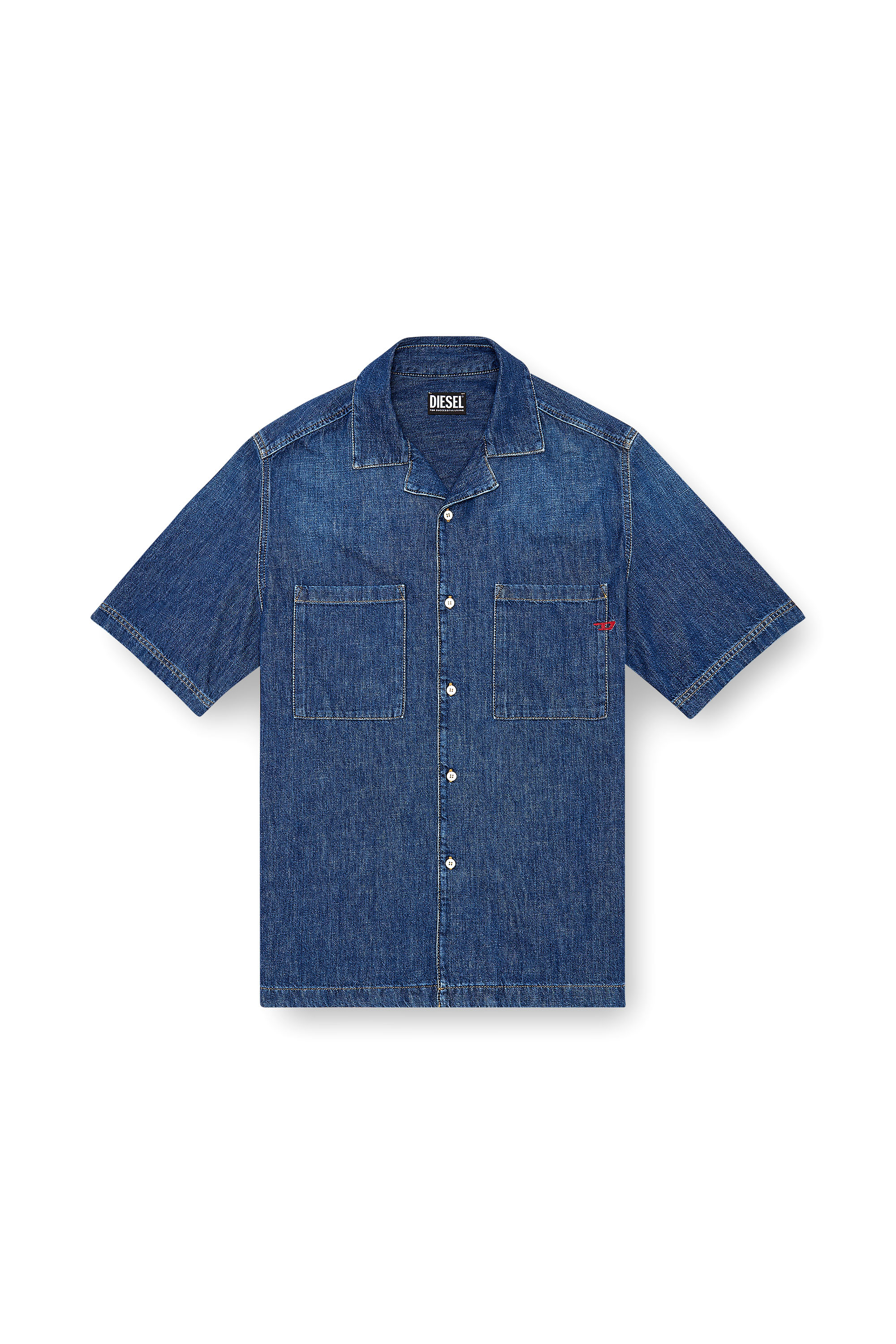 Diesel - D-PAROSHORT, Herren Bowling-Shirt aus Denim in Dunkelblau - 3