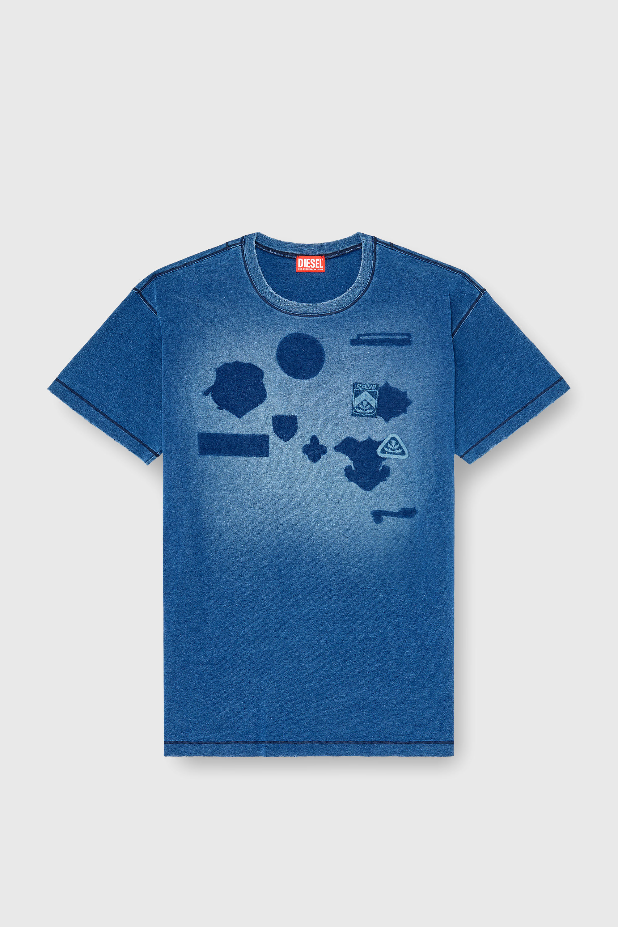 Diesel - T-NOX, Herren T-shirt mit patches mit schatteneffekt in Mittelblau - 2