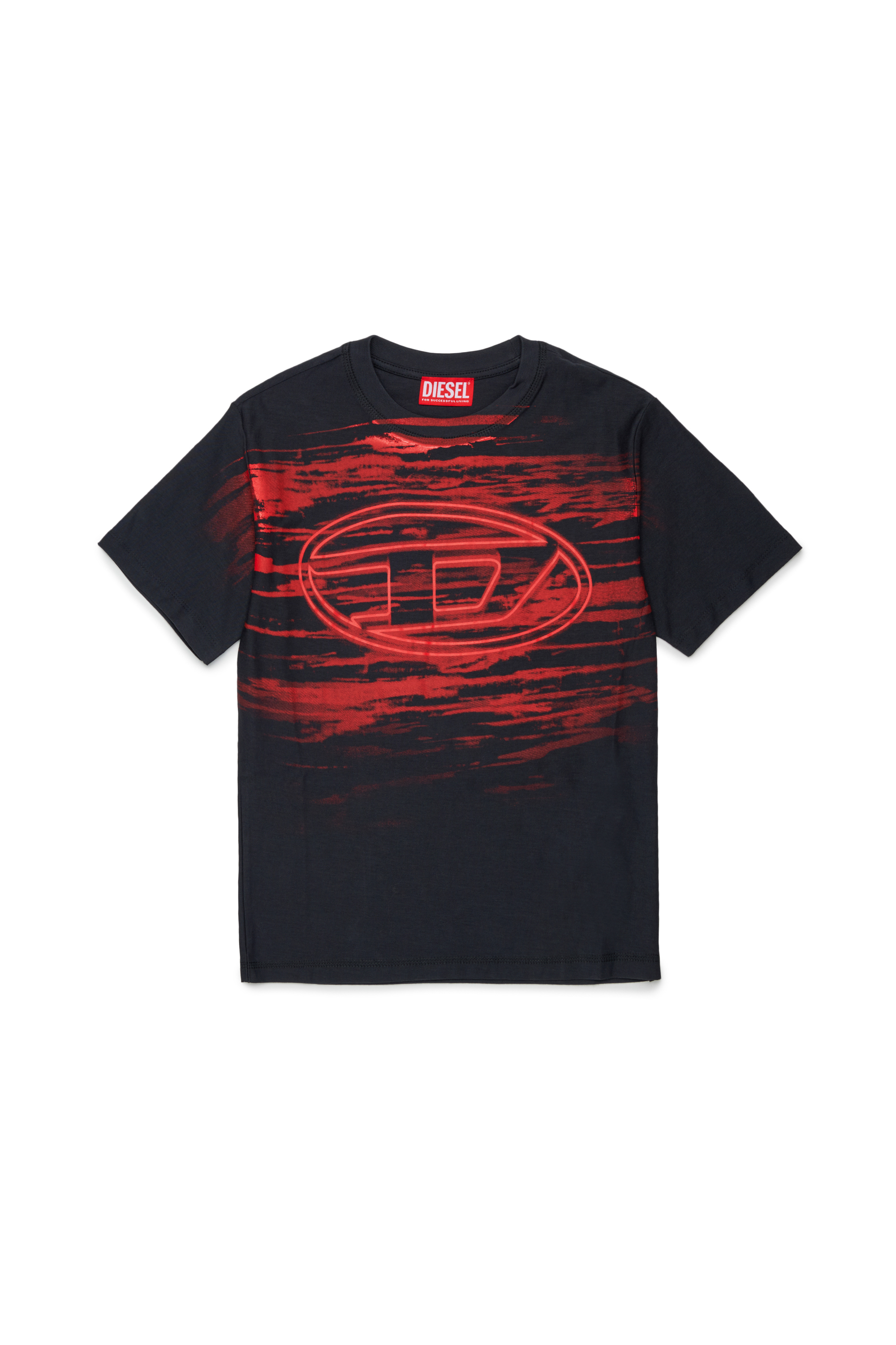 Diesel - TFRIT OVER, Herren T-shirt mit Oval D Logo und Streifeneffekt in Schwarz - 1