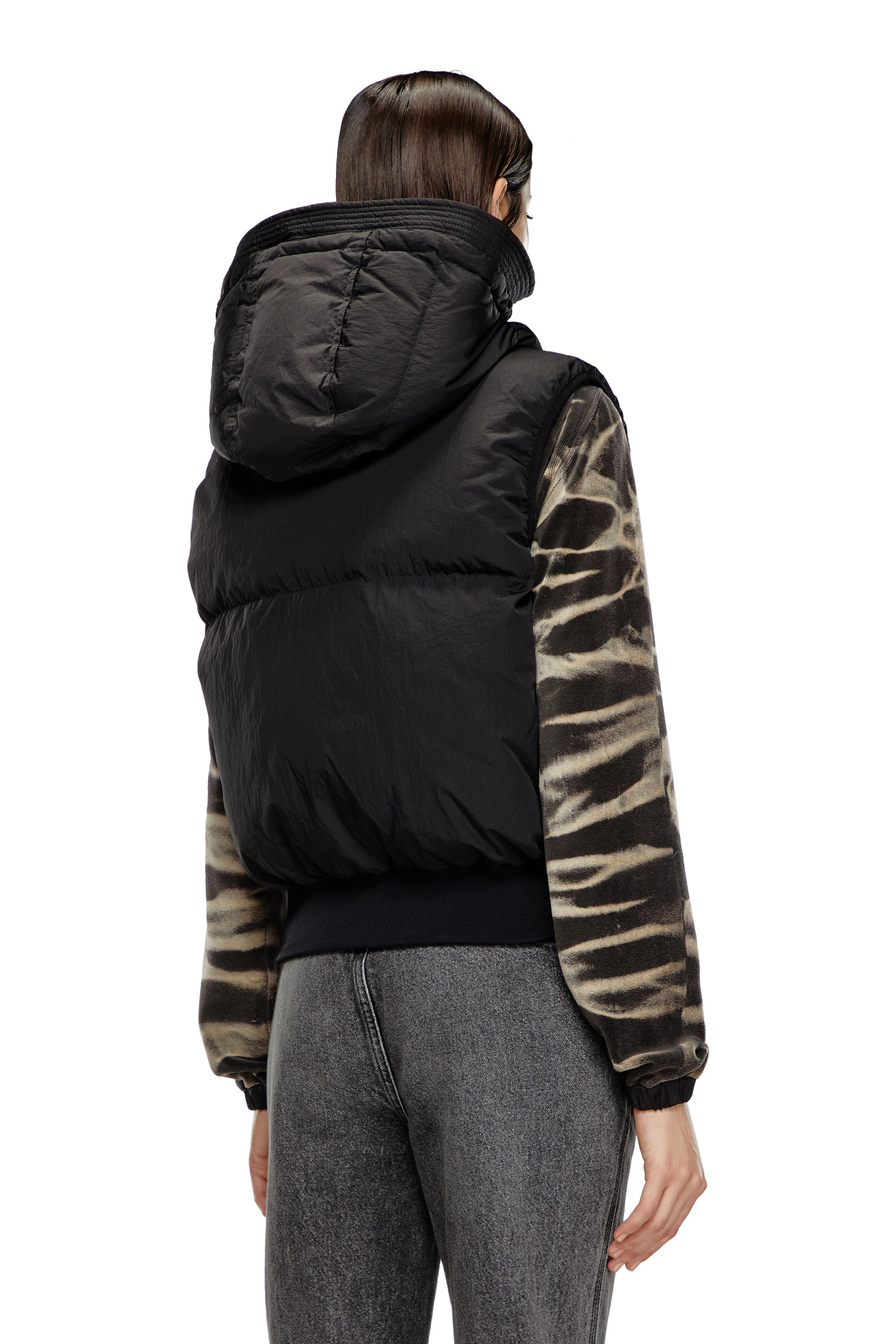 W-PEYT-SSL-NEW-P1, Schwarz Diesel - W-PEYT-SSL-NEW-P1, Damen Daunenweste mit Kapuze aus Nylon in Knitter-Optik in Schwarz - 4