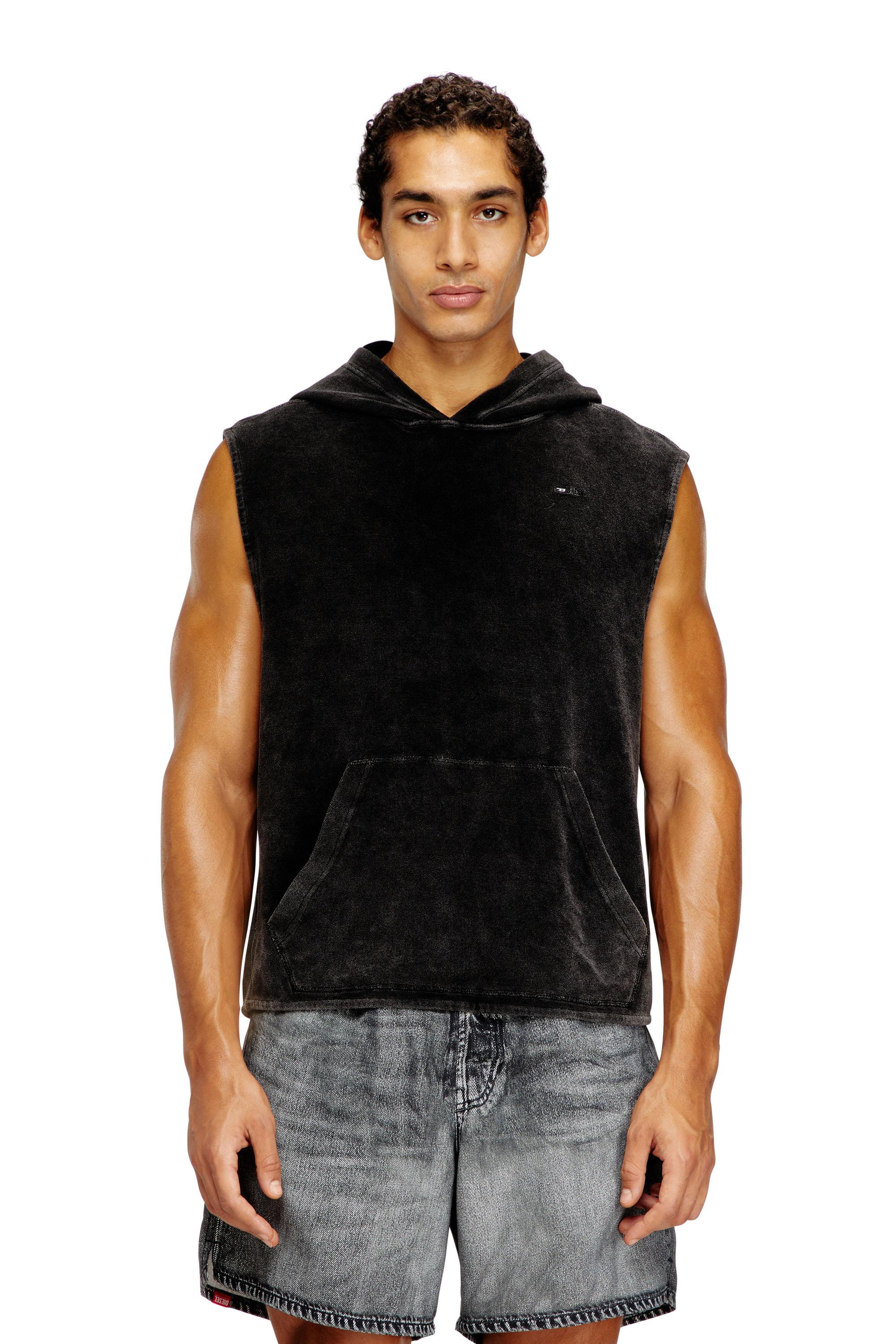 Diesel - ARUBA-DNM, Herren Ärmelloser Hoodie mit Denim-Effekt in Schwarz - 1