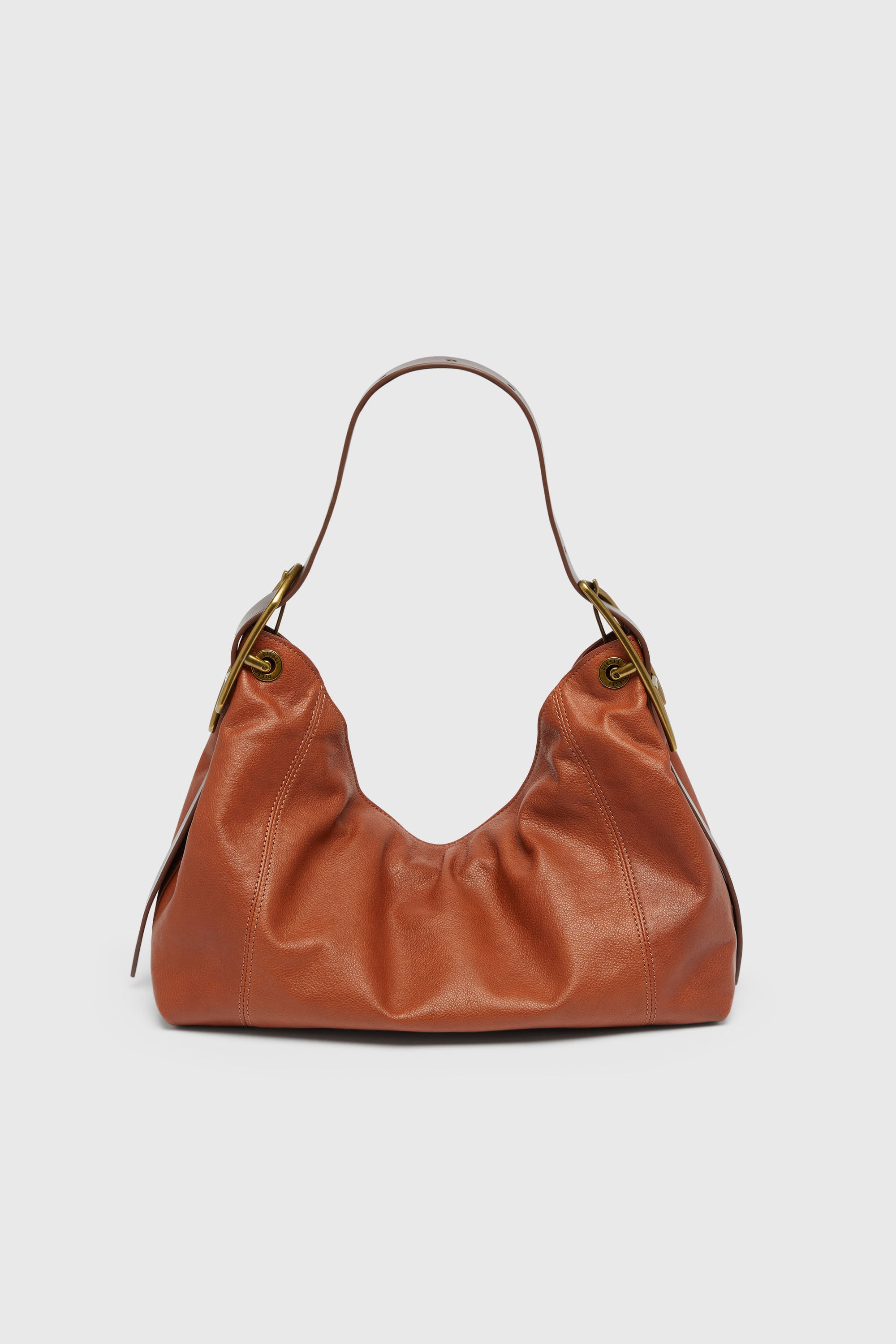 Diesel - D-LINE HOBO S, Damen D-Line-Schultertasche aus gl&auml;nzendem, geknittertem Leder in Braun - 2