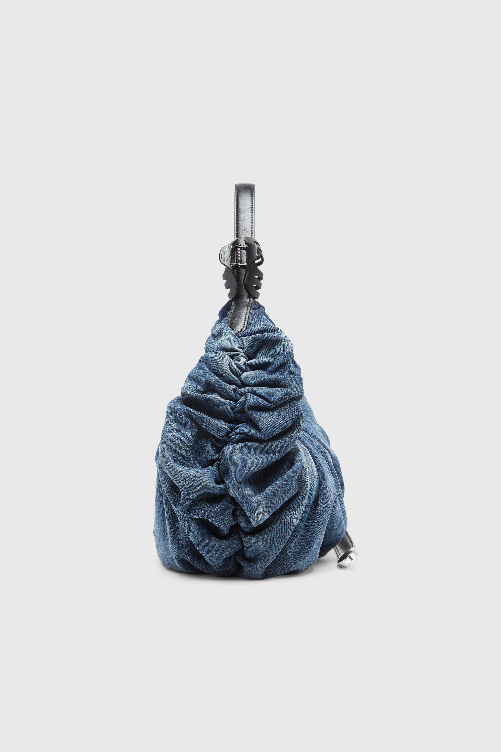 Diesel - GRAB-D HOBO L, Damen Grab-D L-Gro&szlig;e, geknitterte Hobo-Tasche aus behandeltem Denim in Mittelblau - 4