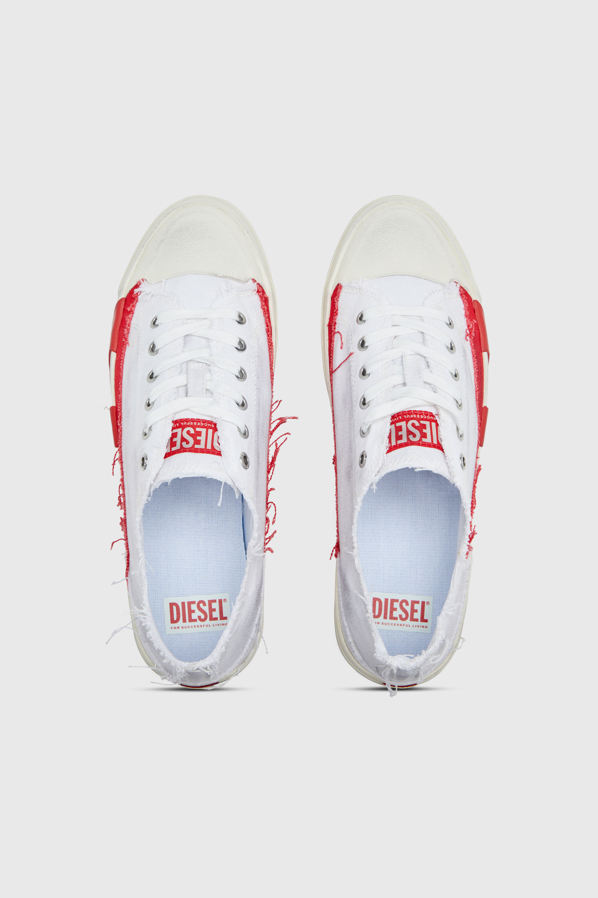 Diesel - S-D-VERSE LOW, Man's S-D-Verse-Dirty-effect canvas sneakers in White/Red - 4