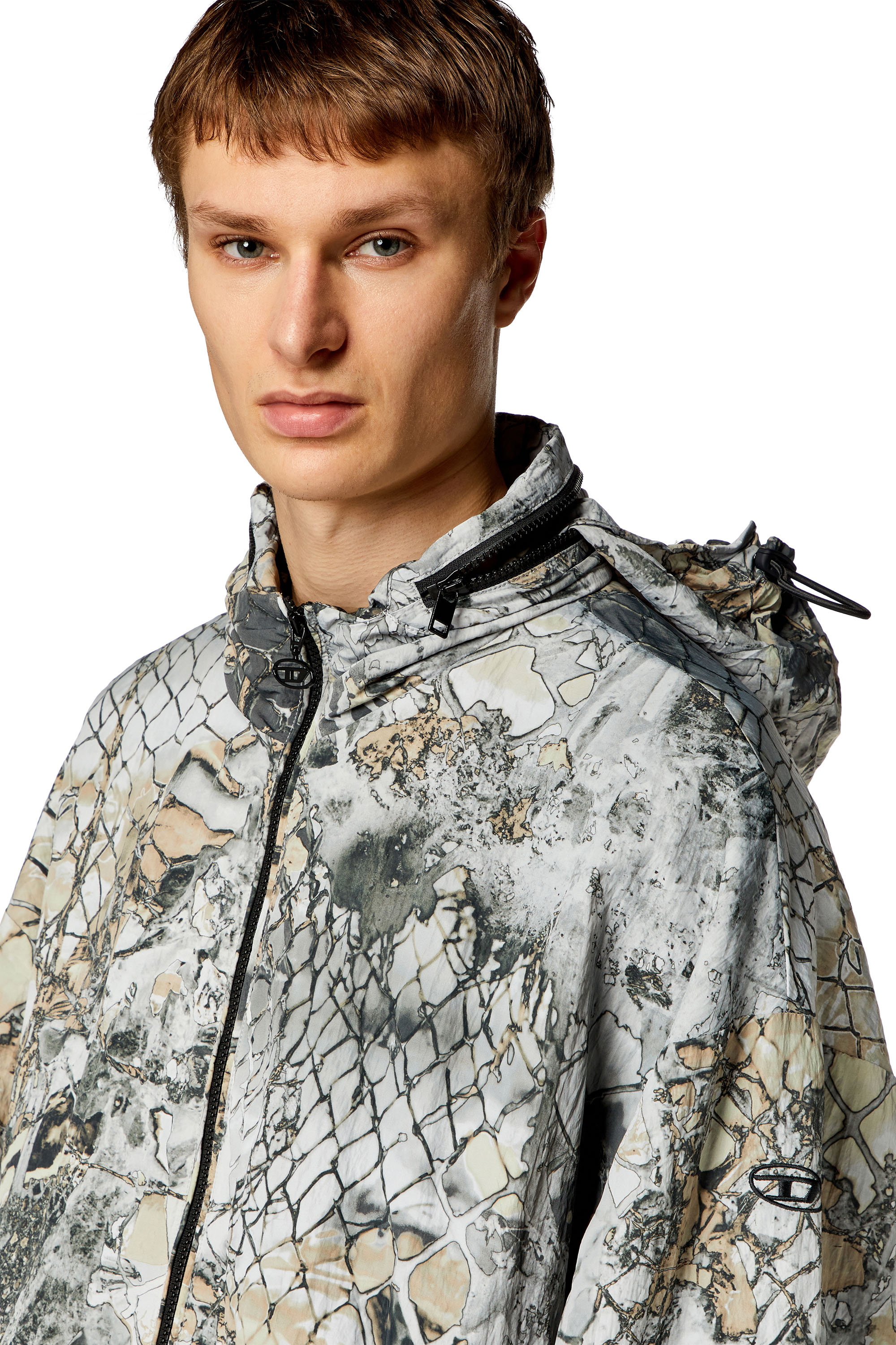 Diesel - J-DORSETT, Man's Windbreaker with abstract print in Grey - 5
