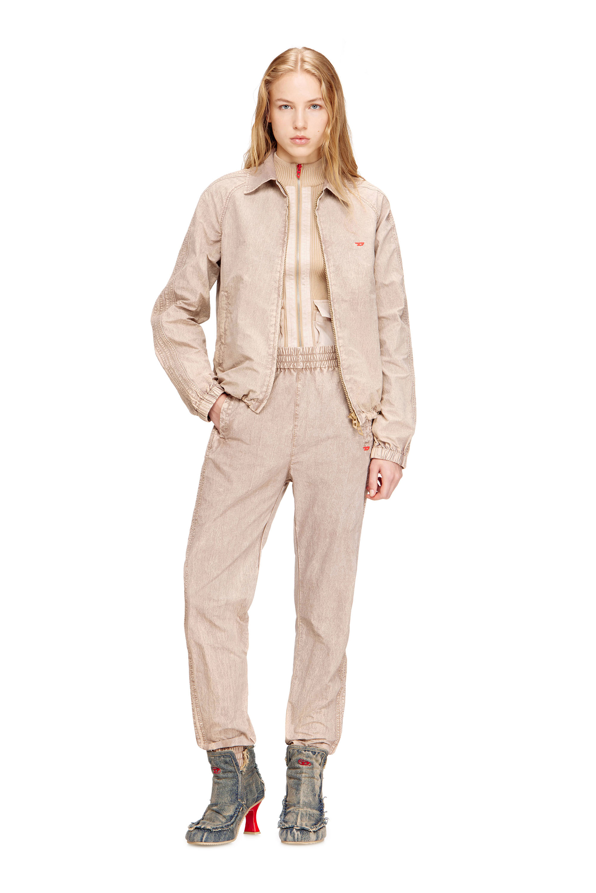 Diesel - J-FENIC-AG, Unisex Taslan-Jacke mit gestreiften &Auml;rmeln in Beige - 2