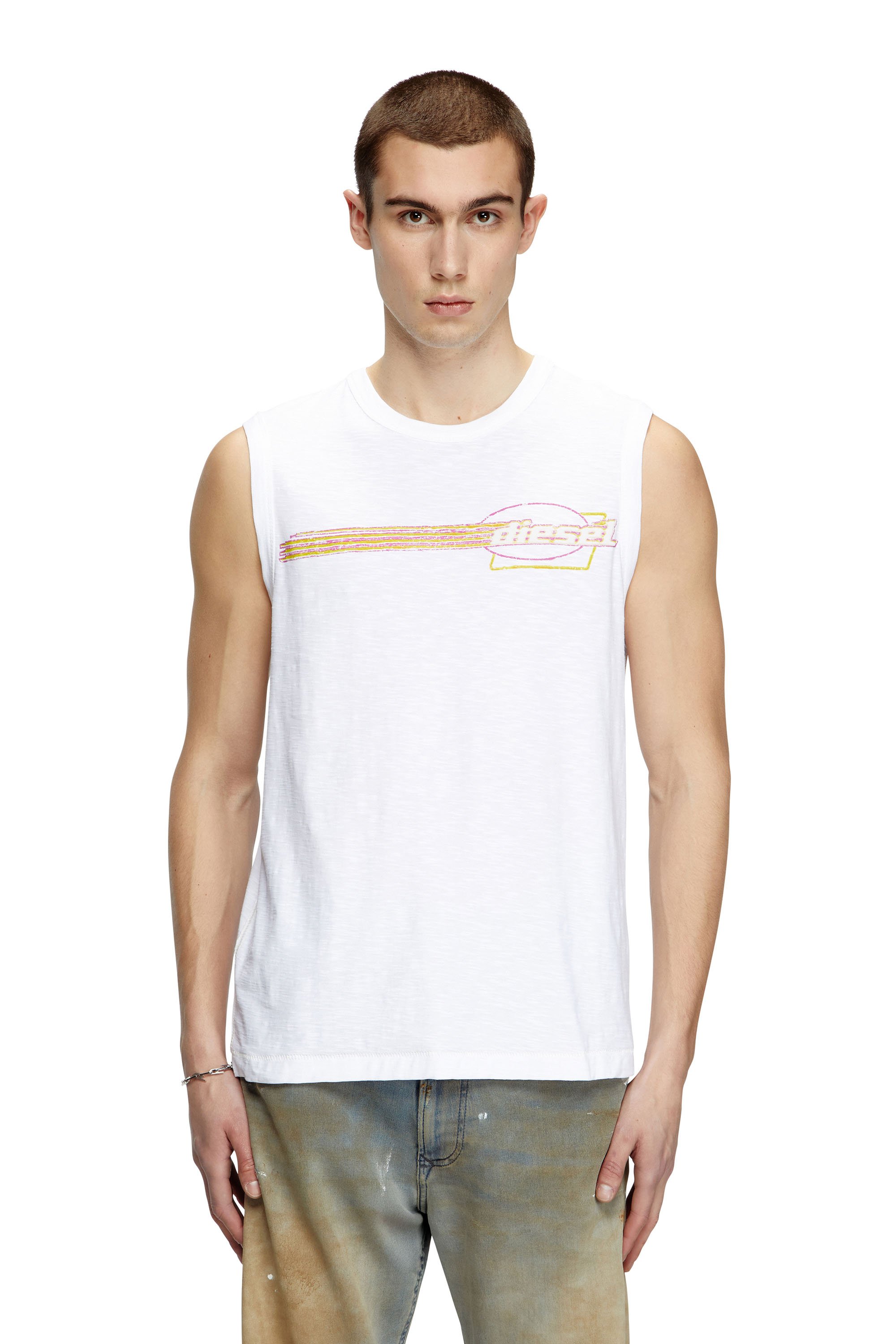 Diesel - T-BISCO-R3, Herren Grobes Tanktop mit beflocktem Logo-Print in Weiß - 1