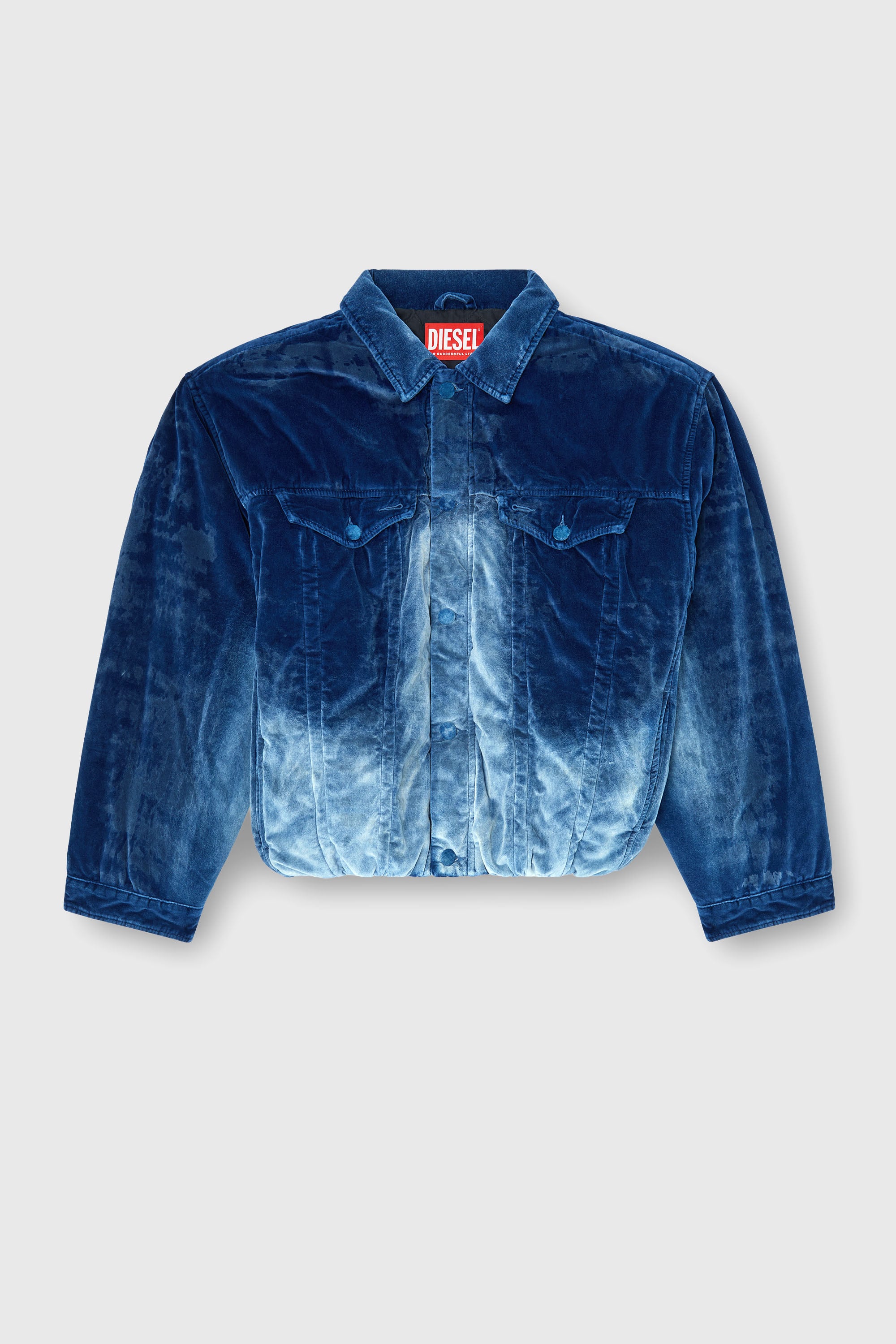 Diesel - D-MORVI-FSJ, Man's Elasticated trucker jacket in velvet denim in Dark Blue - 1