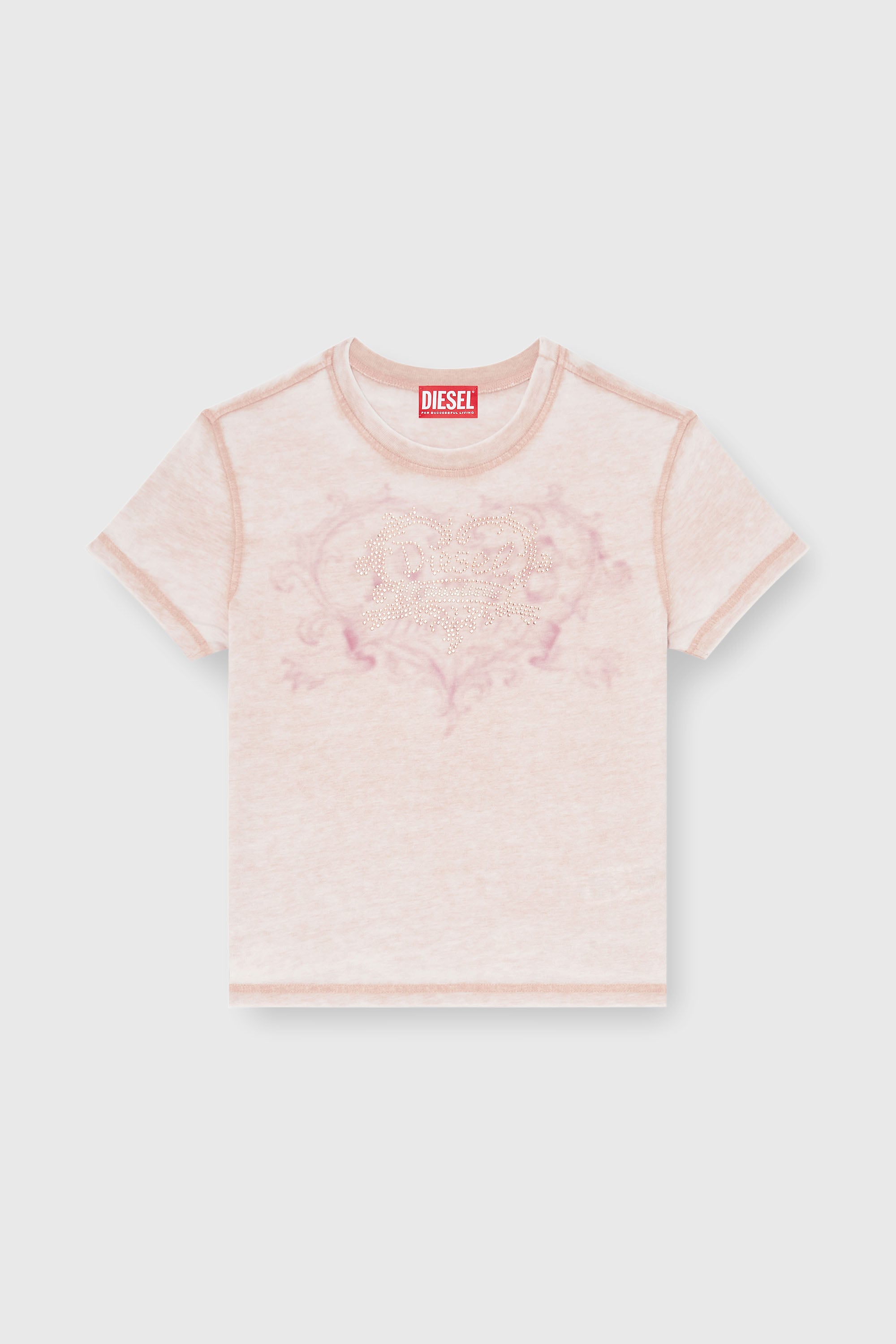 Diesel - T-ILA-AA1, Damen Jersey-T-Shirt mit Strasssteinen und burnout effect in Gesichtspuder - 2