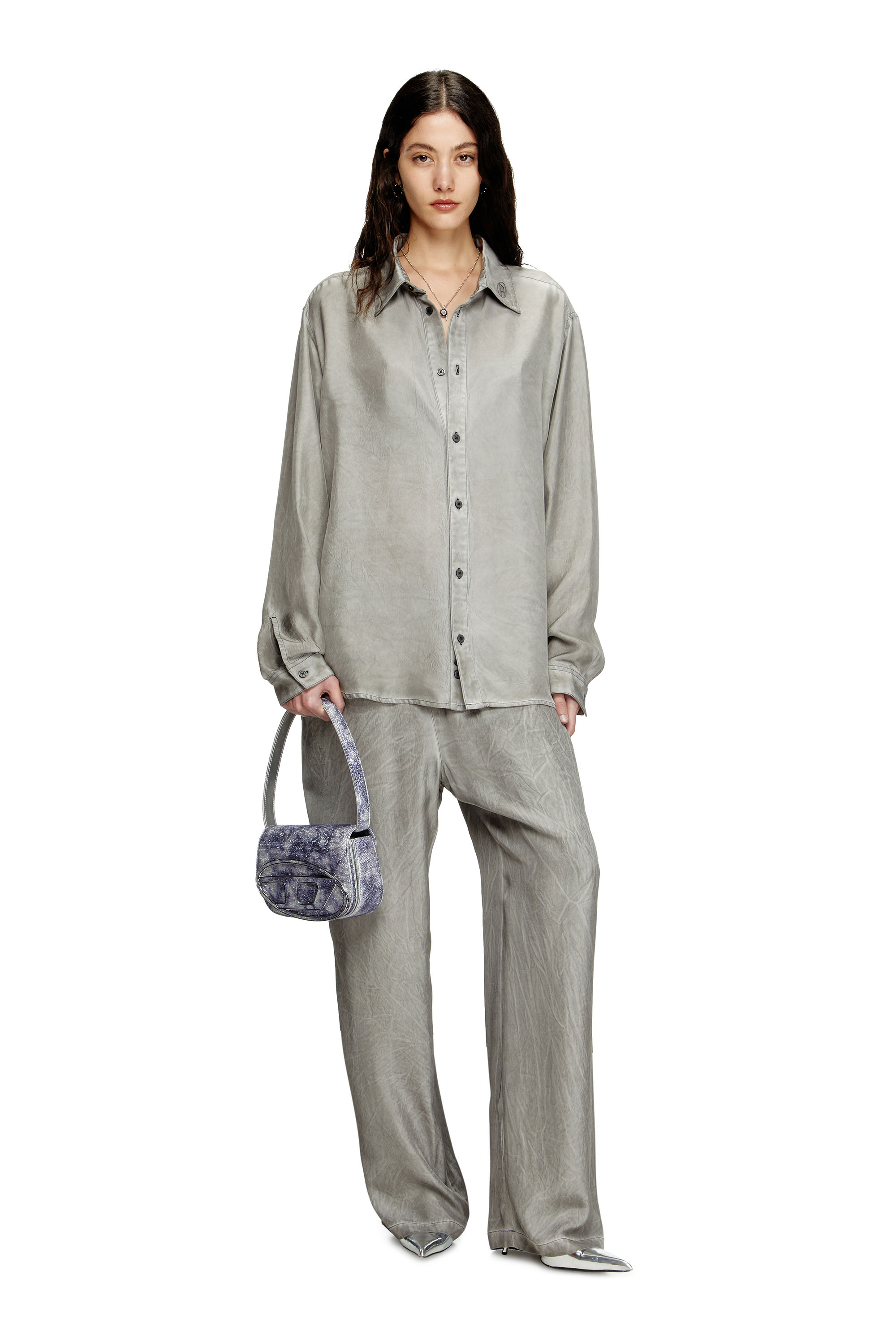 Diesel - 1DR, Damen 1DR-Ikonische Schultertasche aus schimmerndem Stoff in Blau - 1