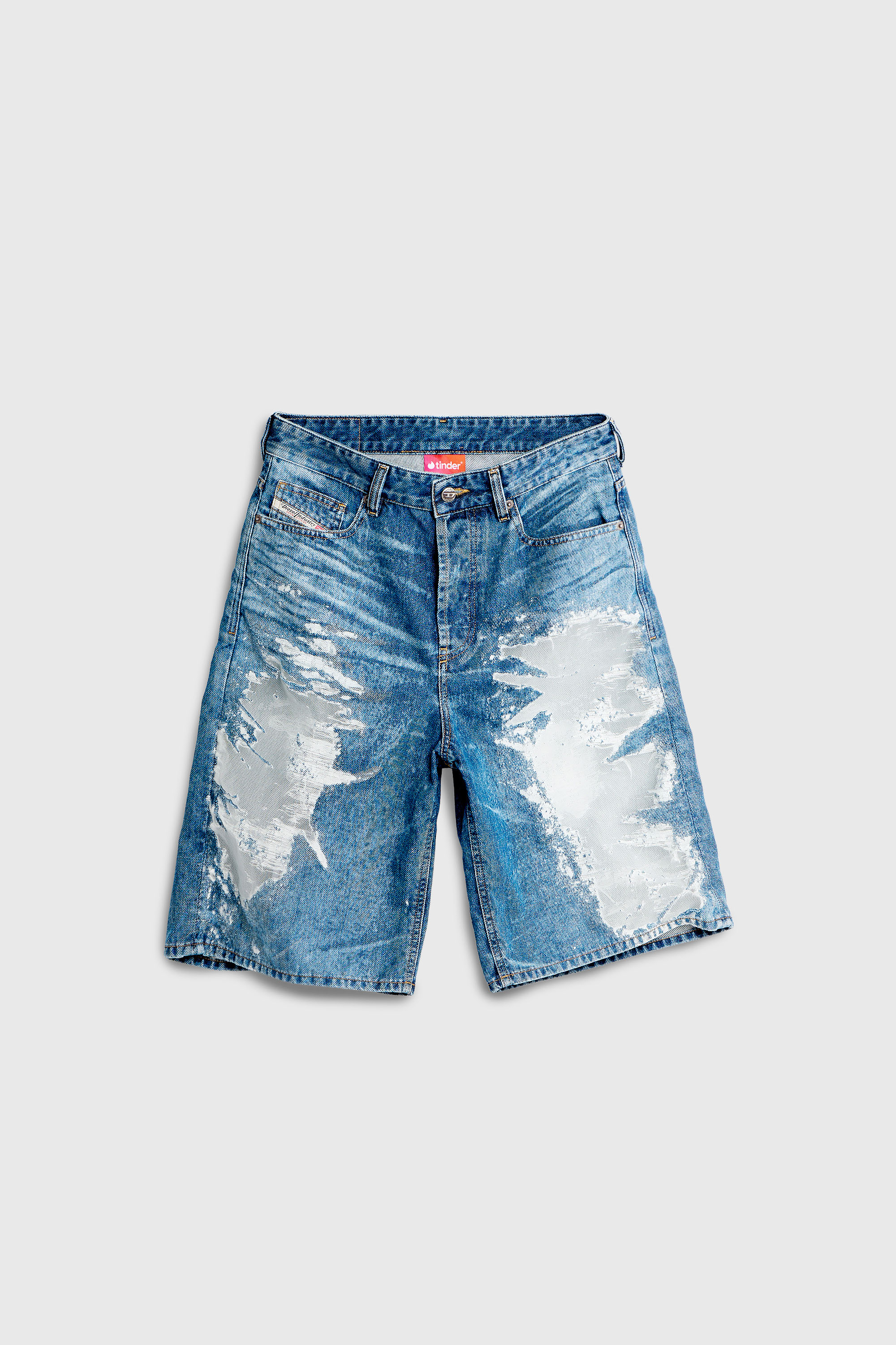 Diesel - PR-DE-SIRE-SHORT, Unisex Shorts aus devor&eacute;-denim in Mittelblau - 2