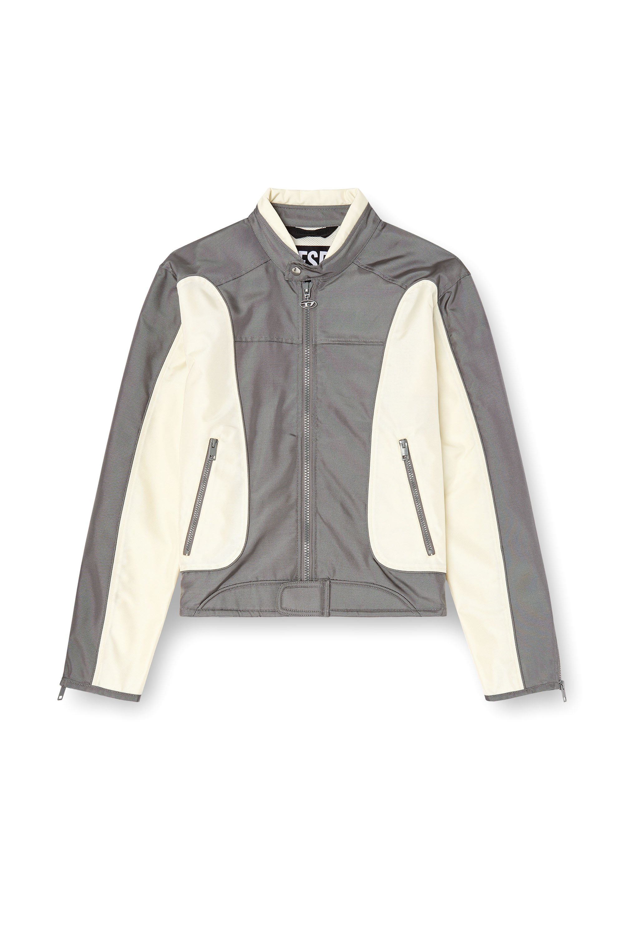 Diesel - J-BLINK-A, Herren Colour-Block-Biker-Jacke mit Paspelierung in Grau/Weiss - 4