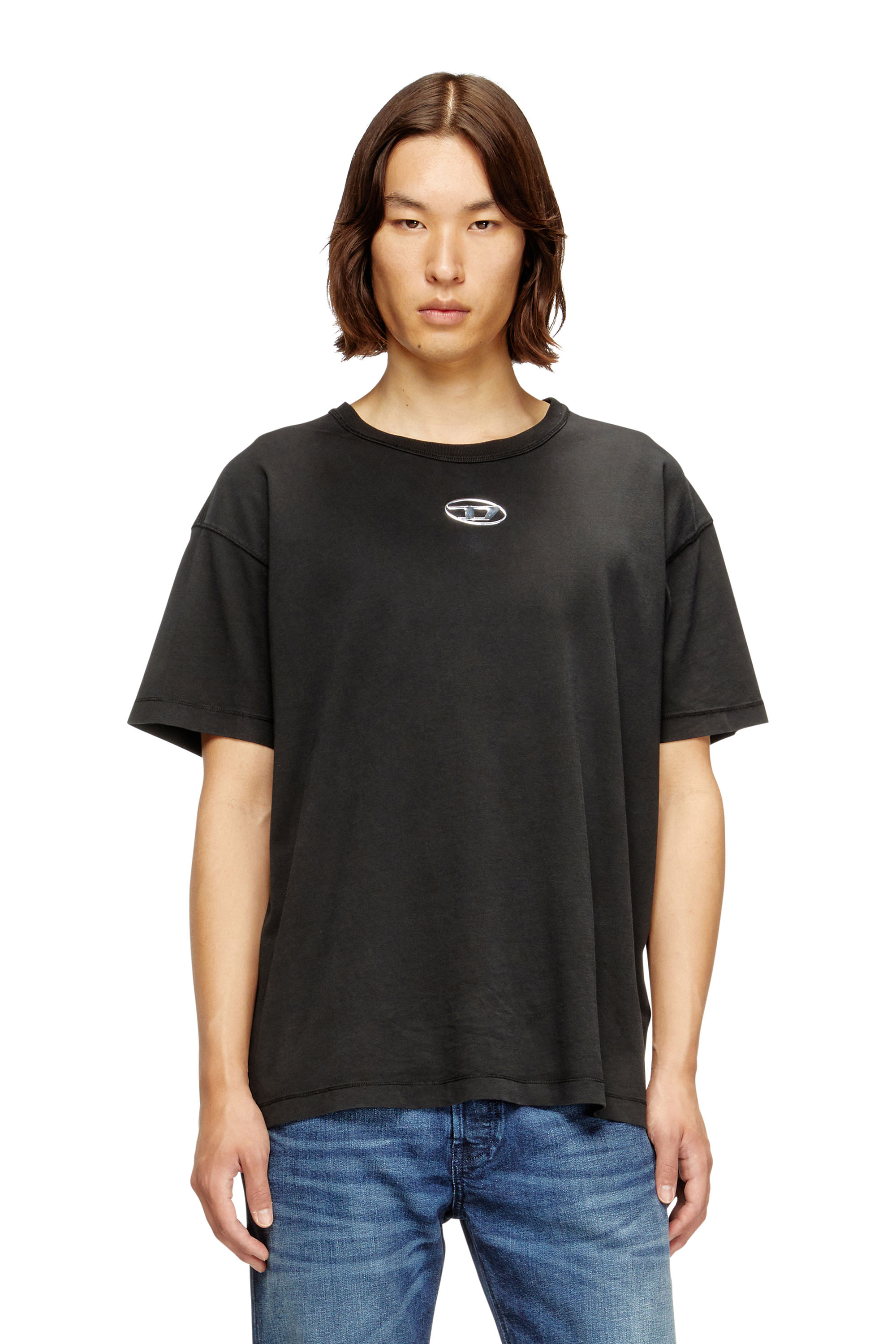 Diesel - T-NORM-IOD, Herren Leichtes Baumwoll-T-Shirt mit metallischem ovalem D-Logo in Schwarz - 3