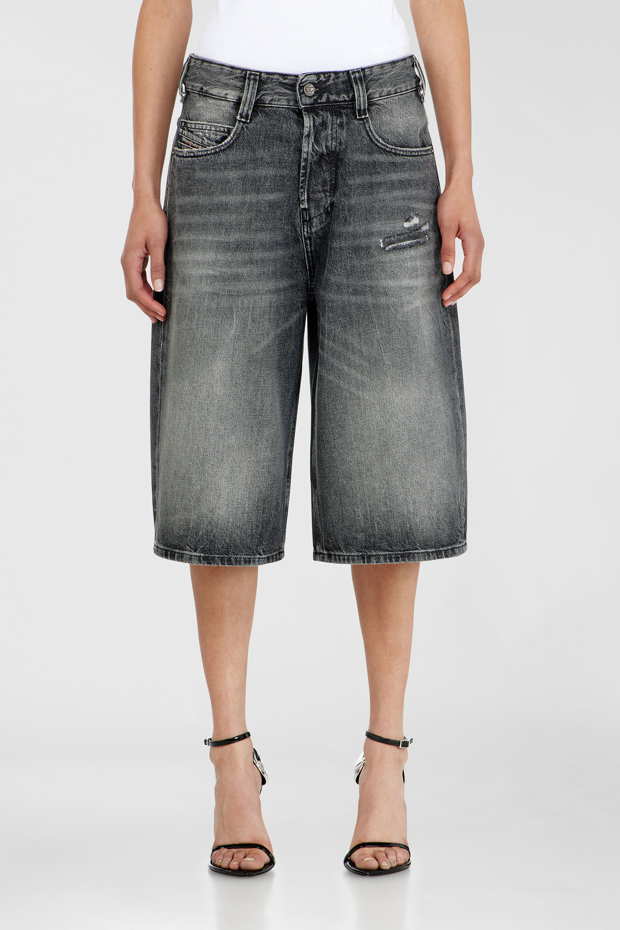 Diesel - D-ENIM-M-SHORT, Unisex Denim relaxed shorts mit Abrasionen in Dunkelgrau - 5