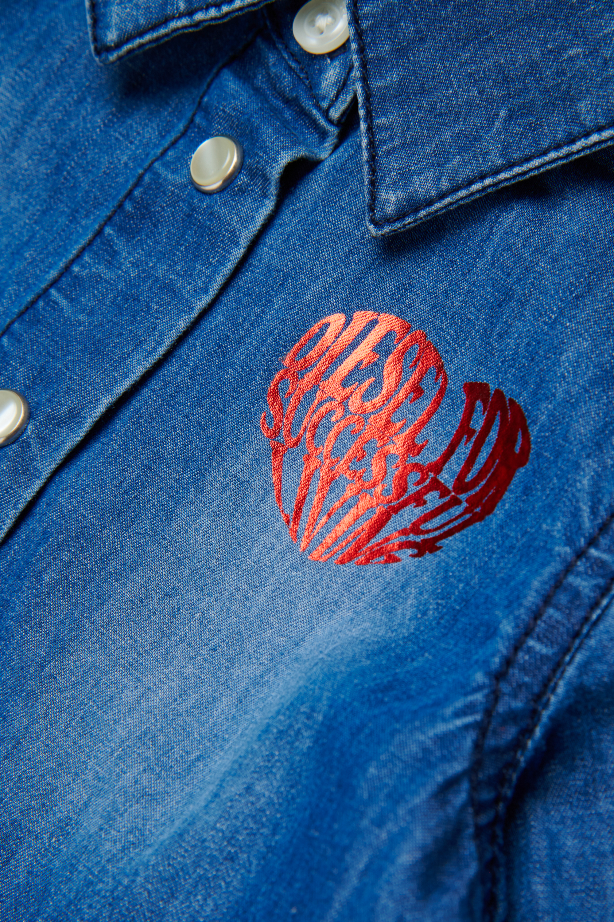 Diesel - DERLIB, Damen Jeanskleid mit Herzmuster in Mittelblau - 4