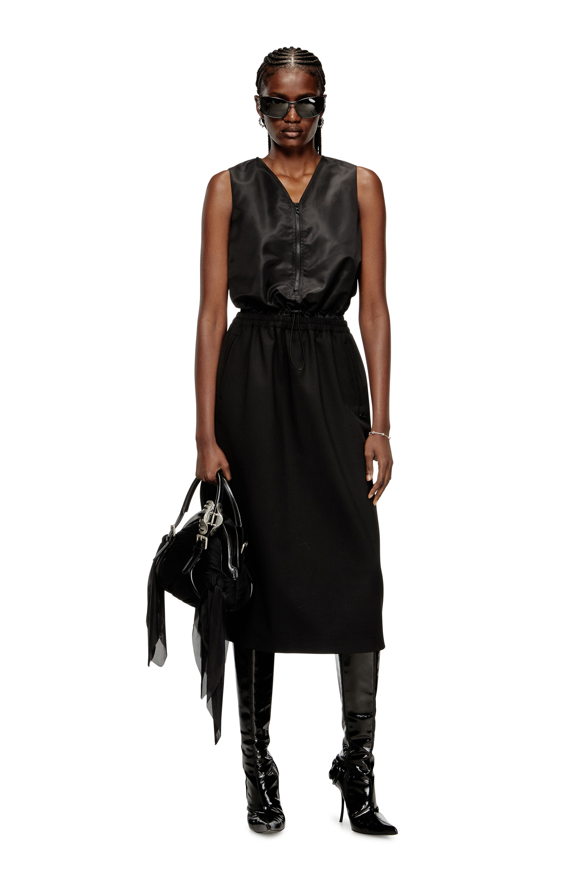 Diesel - D-RUID-R2, Woman's Midi dress with wool skirt in Black - 1