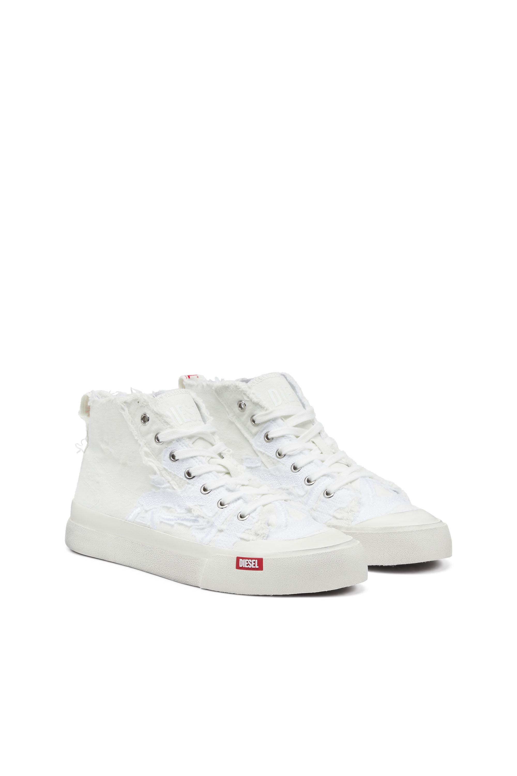 Diesel - S-ATHOS MID, Man S-Athos Mid-Destroyed gauze and denim high-top sneakers in White - Image 2