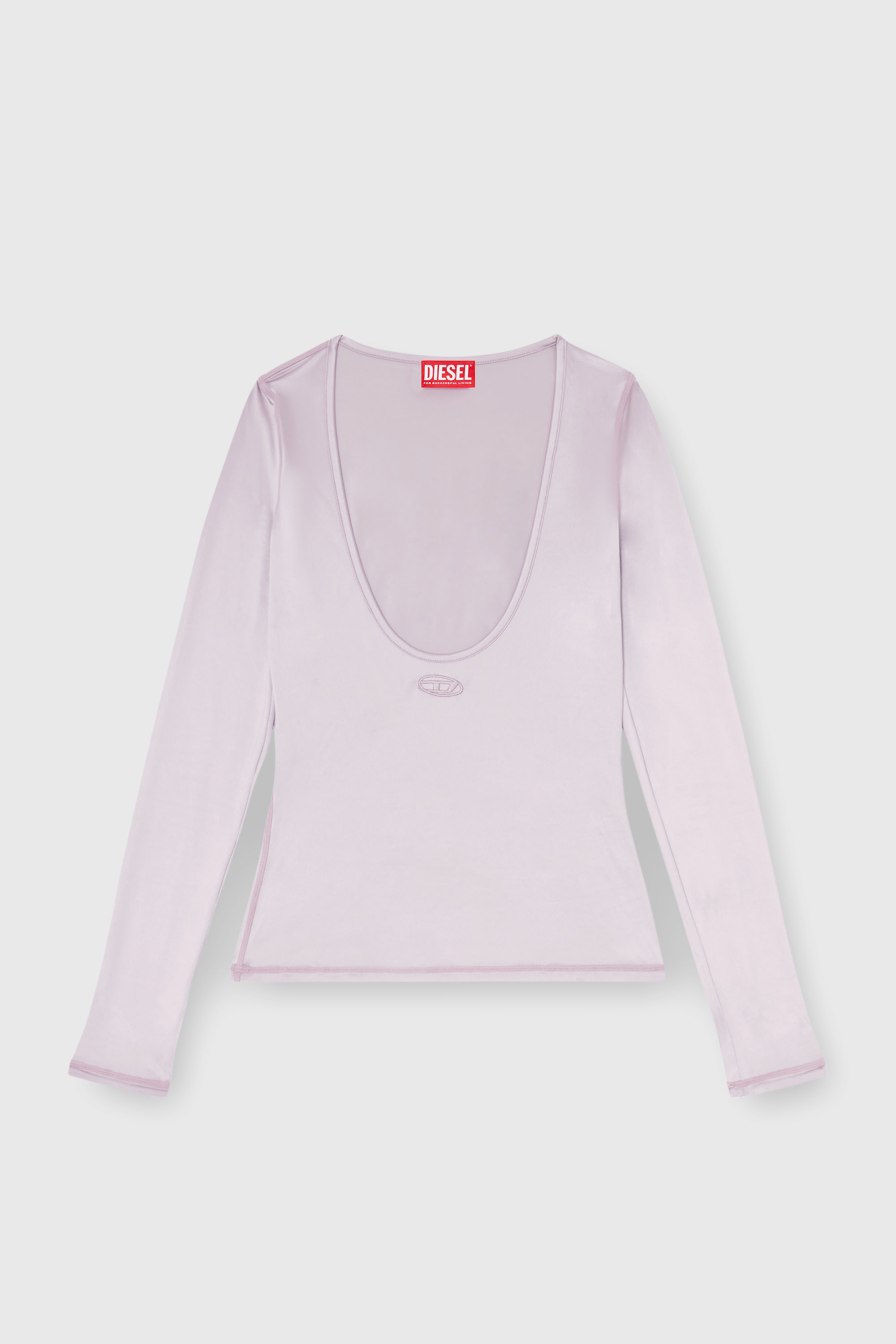 Diesel - T-ELPHIN-LS, Damen Nylon slim top mit Rundhalsausschnitt und Logo Oval D Stickerei in Lila - 2