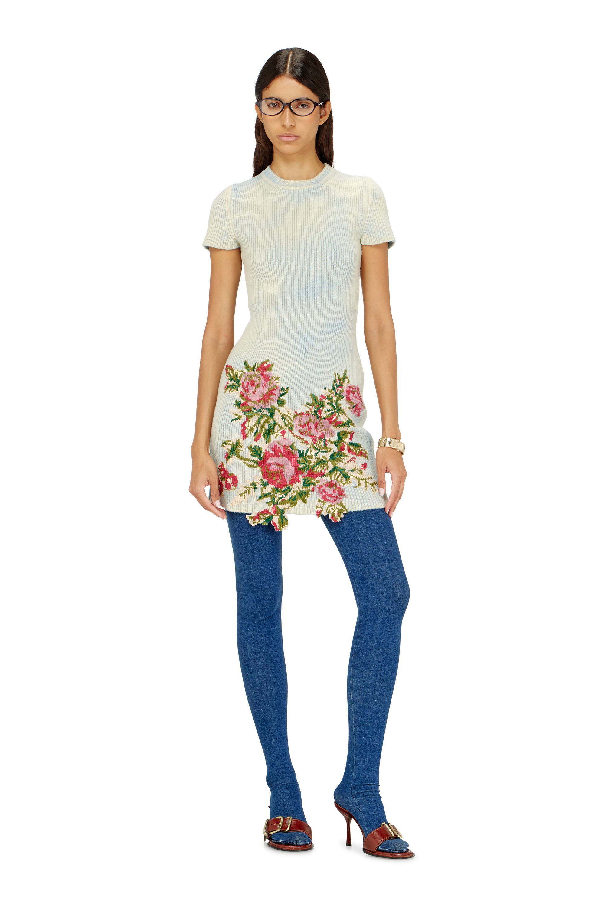 Diesel - M-RINNIE, Damen Kurzes Kleid aus Wollmischung mit Blumenmuster in null - 2