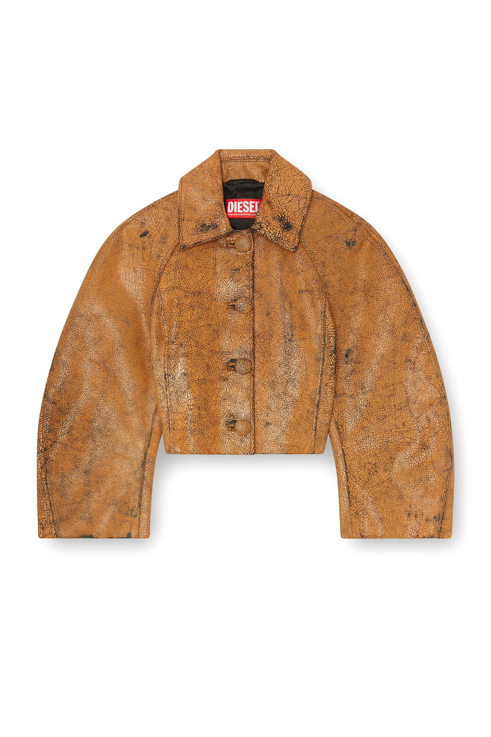 Diesel - L-RAYA, Damen Verk&uuml;rzte Kokonjacke aus Crackle-Leder in null - 2