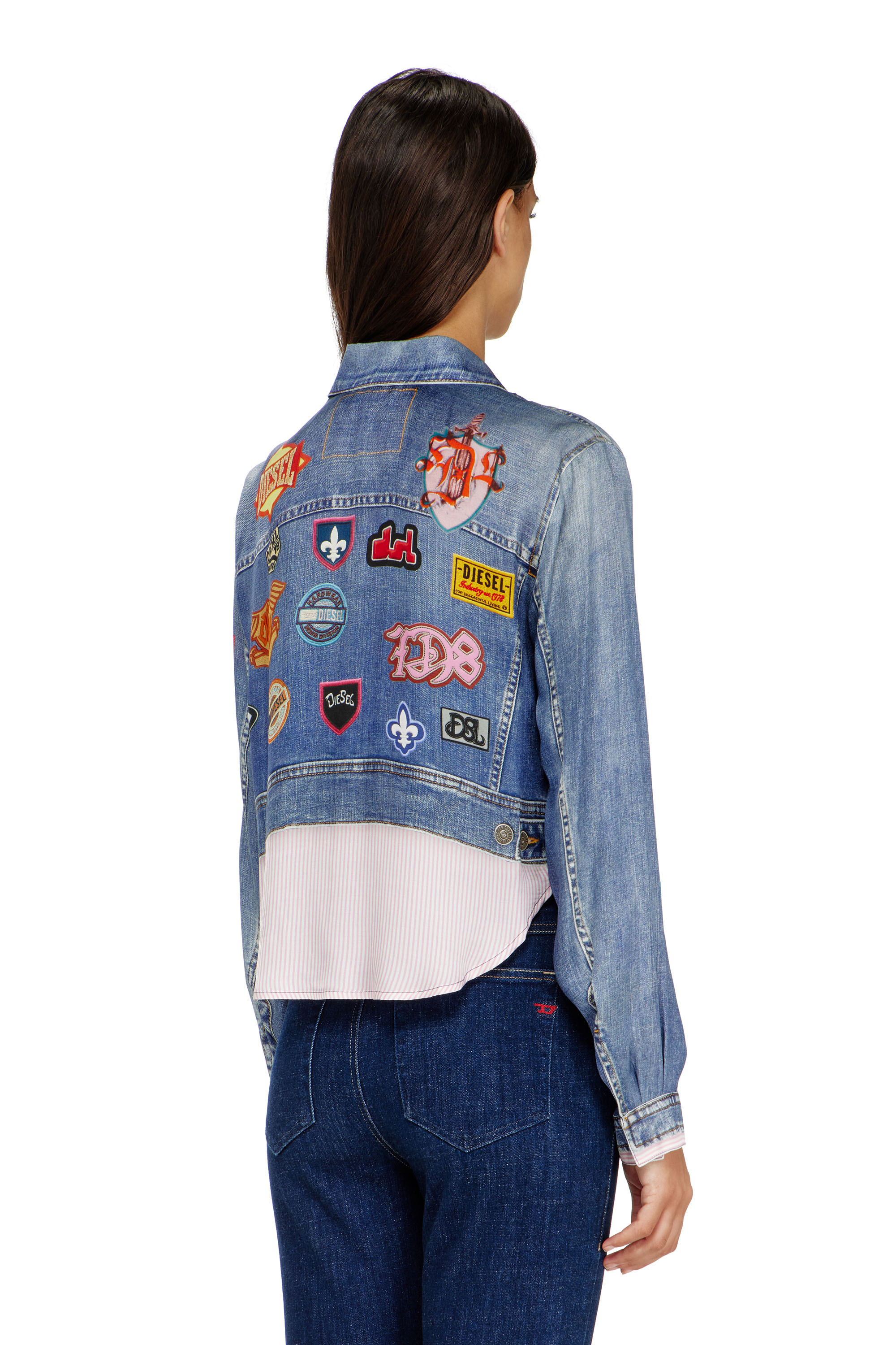 Diesel - C-LONE, Damen Cropped-Satinhemd mit trompe-l&rsquo;oeil-Denim-Print in null - 4