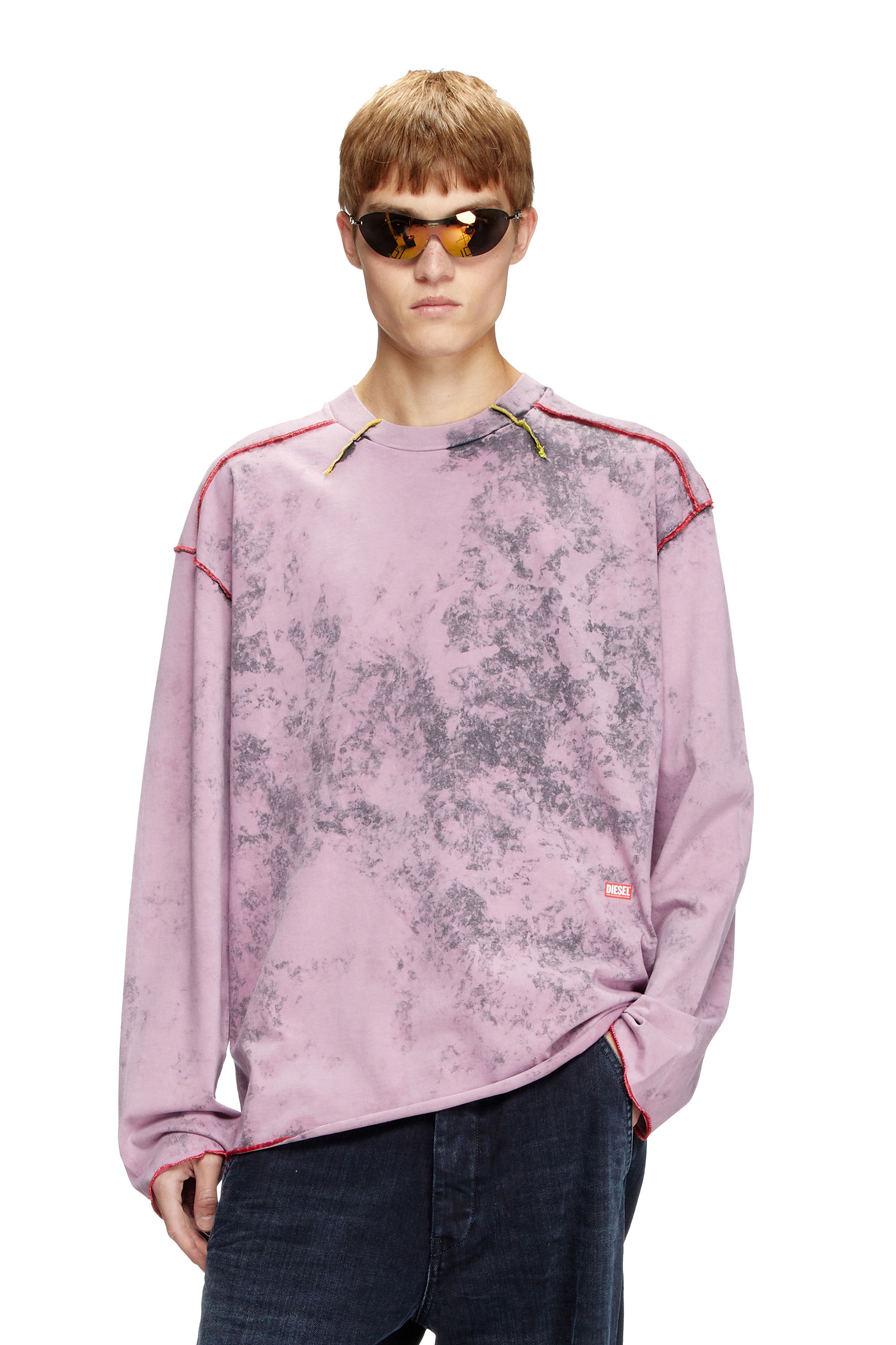 Diesel - T-CRAHOR-LS-R1, Man's Treated long-sleeve T-shirt in Pink - 1