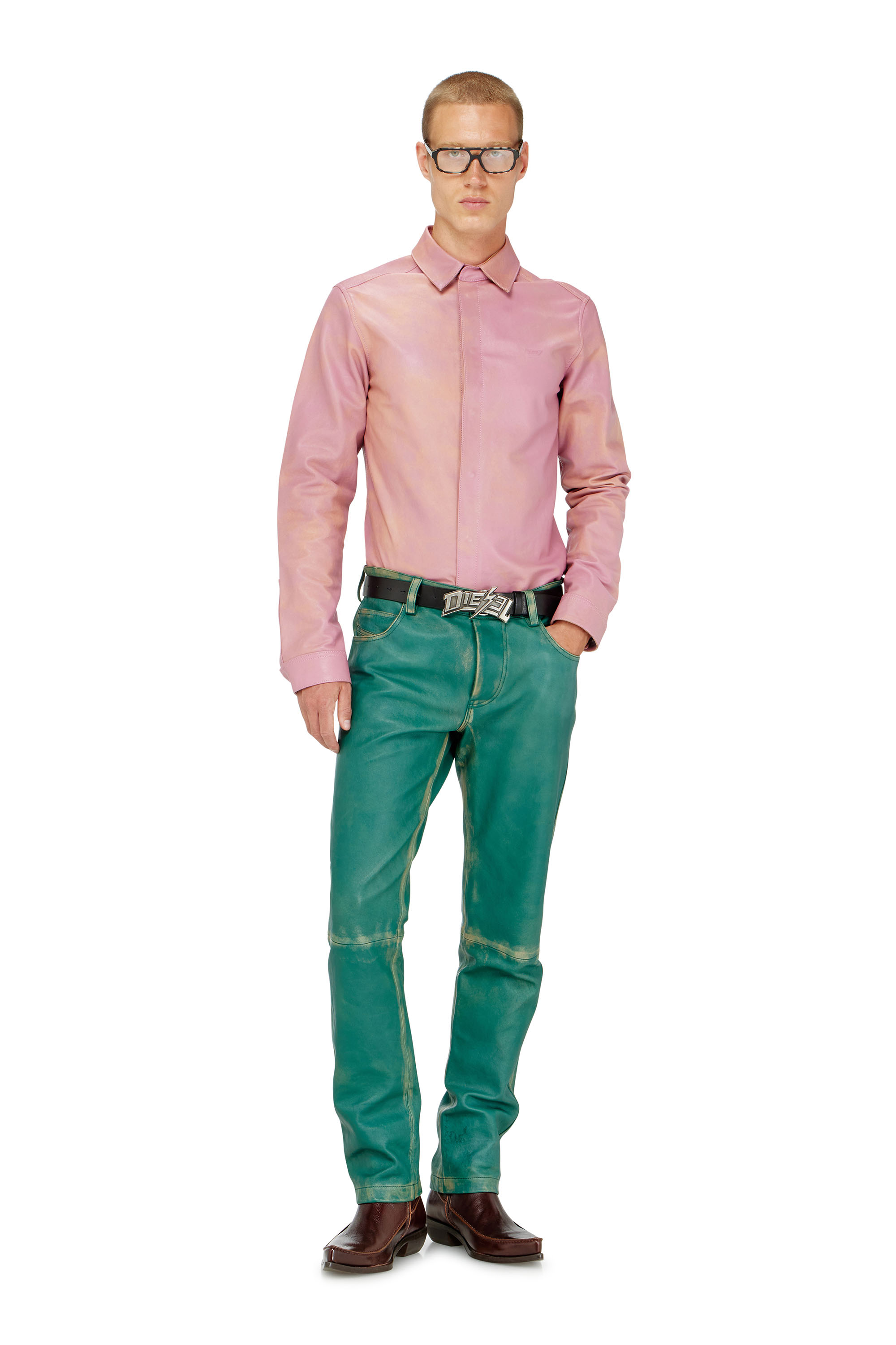 Diesel - S-CIRT, Herren Hemd aus behandeltem Leder in Rosa - 1