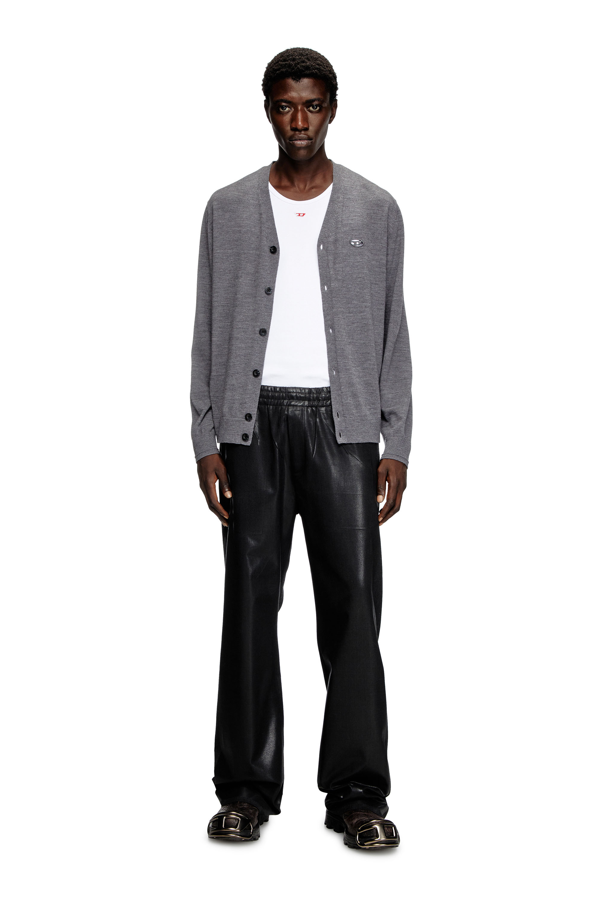 Diesel - K-VOLTO, Herren Cardigan aus Wolle mit Cut-out-Logo in Grau - 5