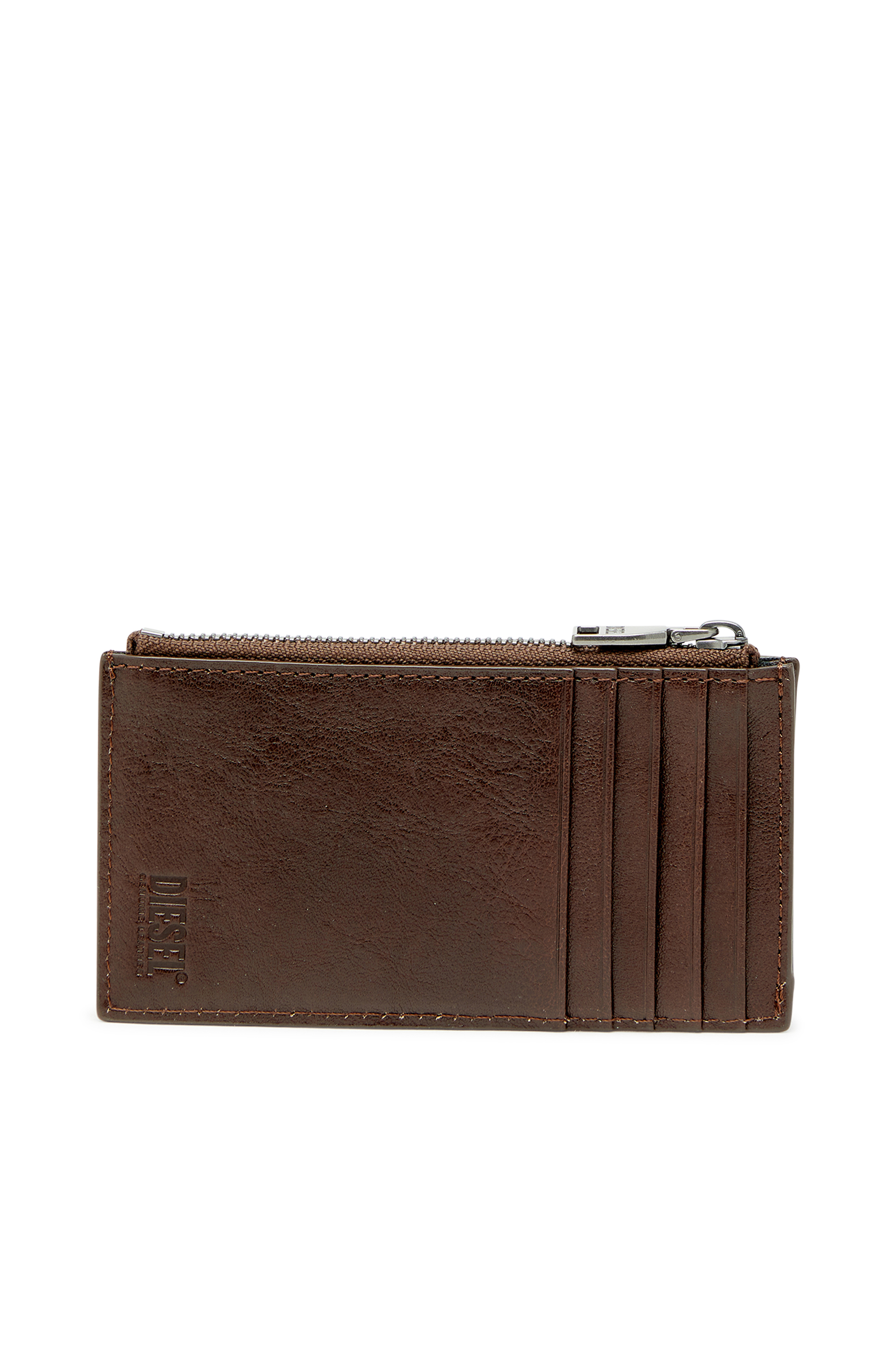 Diesel - FLAG-D CARD HOLDER III, Herren Leder-Kartenetui mit Rei&szlig;verschluss in Braun - 2