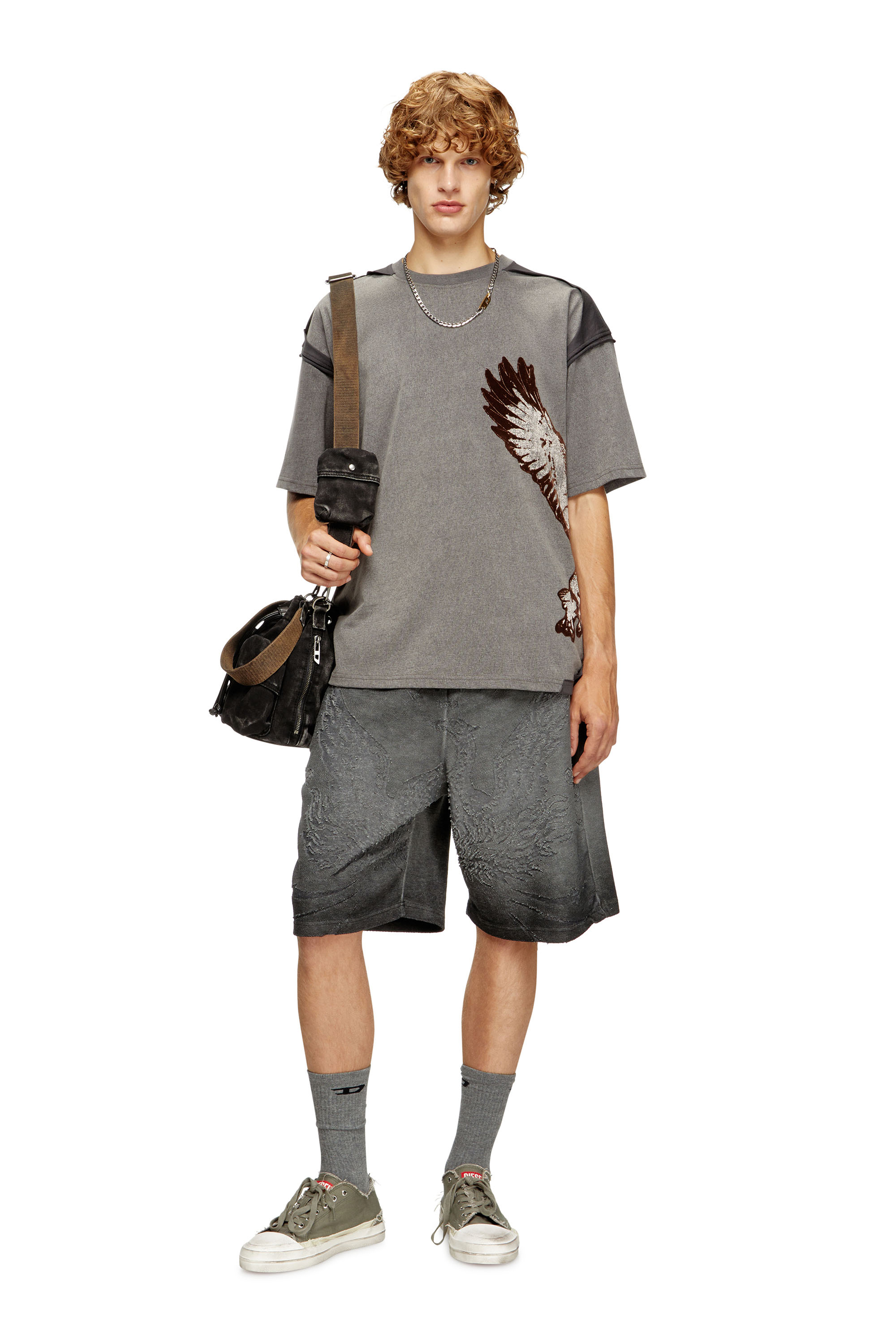 Diesel - T-BOXT-PEELOFF, Herren Peel-Off-T-Shirt mit Eagle-Print in Grau - 1