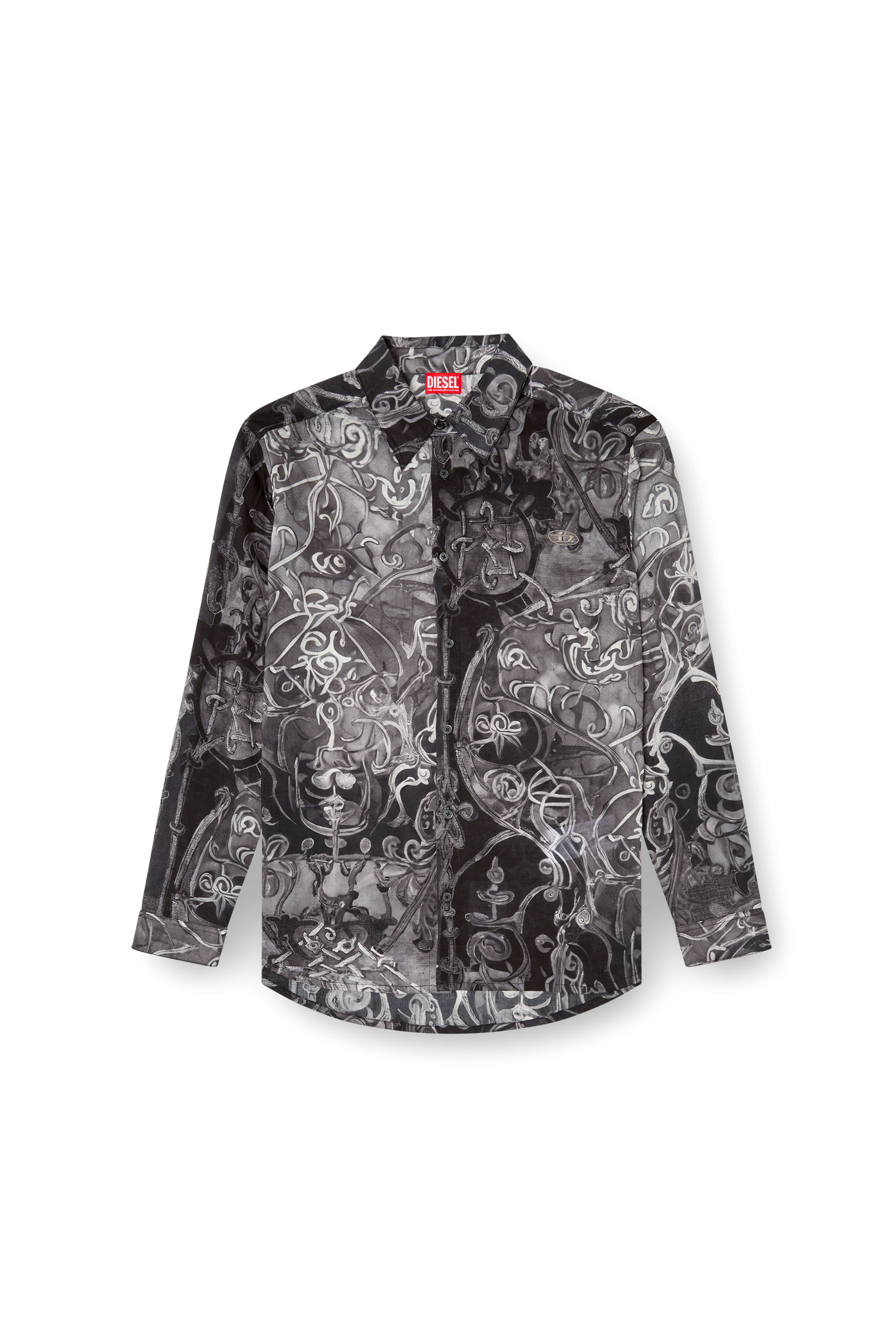 Diesel - S-SIMPLY-B-AJFW, Herren Hemd aus TENCEL™ mit mittelalterlichem Print in Schwarz - 4