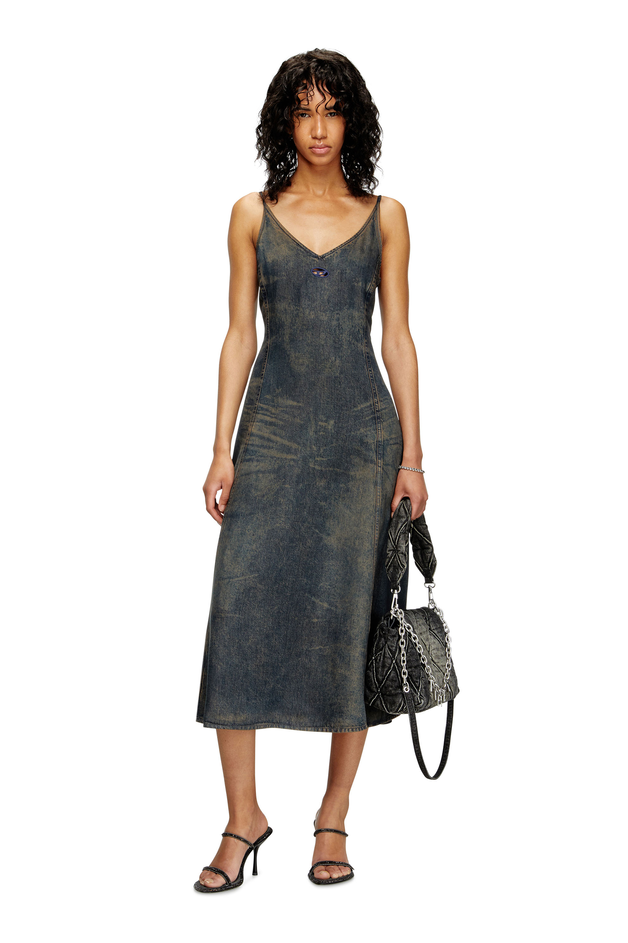 Diesel - DE-BELD-S, Woman's Midi dress in fluid dirt-effect denim in null - 1