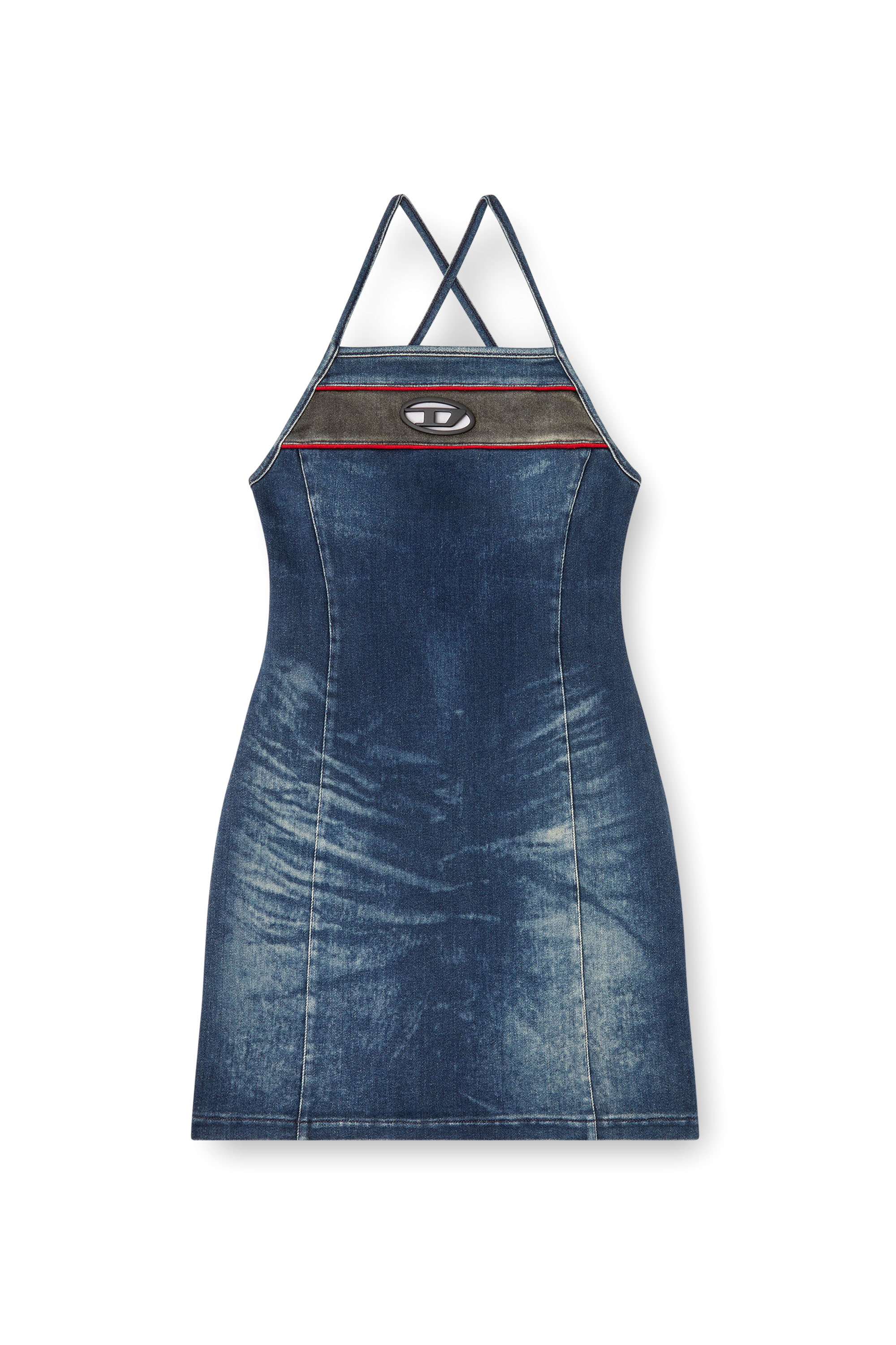 Diesel - DE-PILU-DRESS-S, Damen Kurzes Kleid aus zweifarbigem Stretch-Denim in Dunkelblau - 1